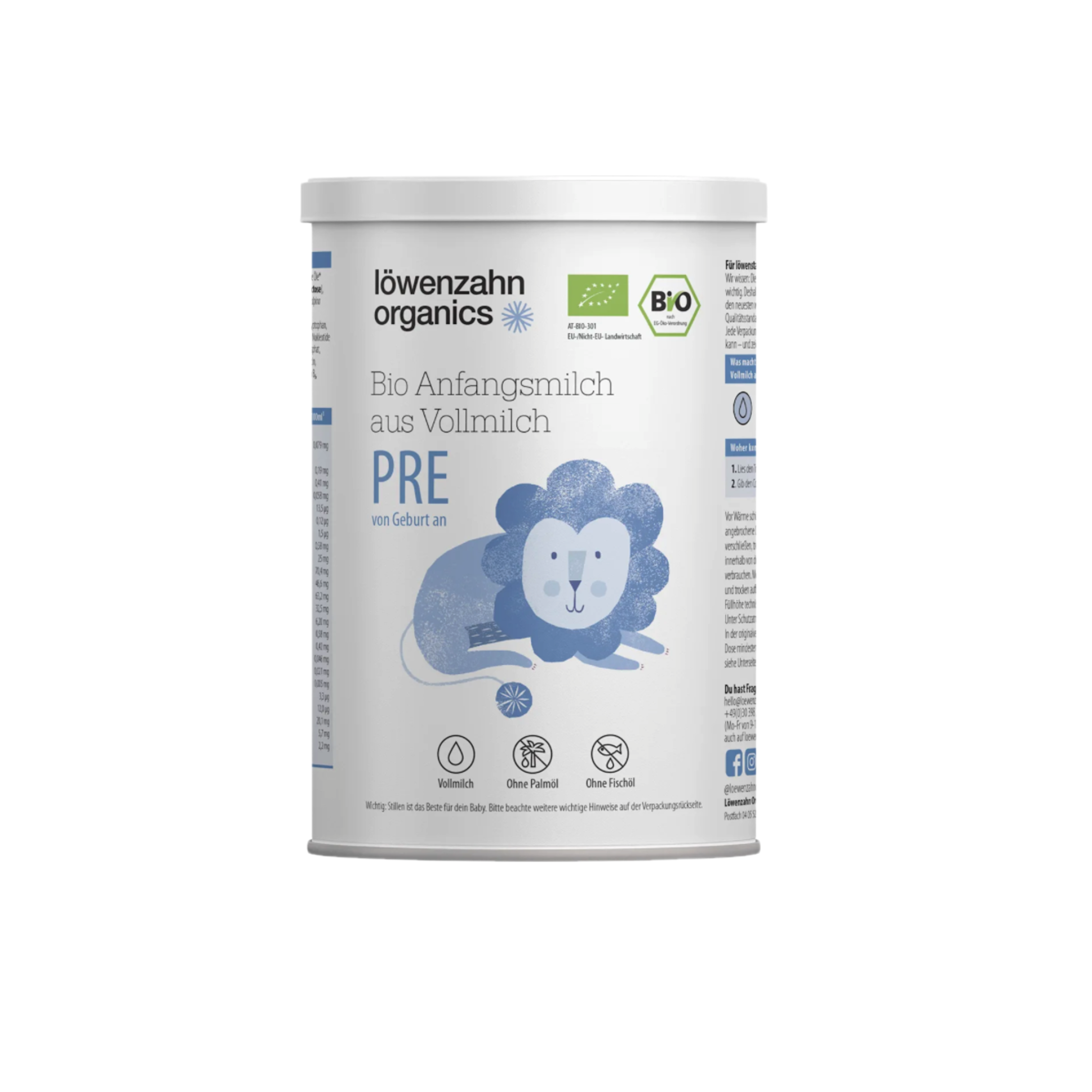 Löwenzahn Organics PRE Organic Infant Formula Family Value Pack 1600g 4 × 400 g | Whole Milk Recipe | From Birth | Organic | Palm Oil Free | Made in Germany