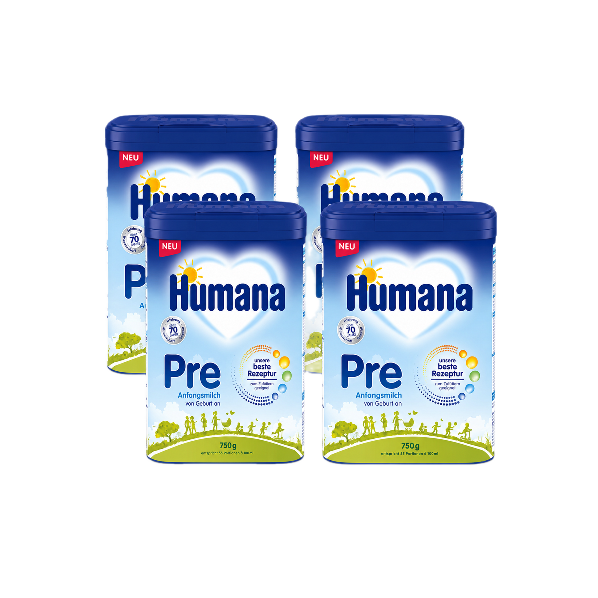 Humana PRE Infant Formula Value Pack 4 × 750 g From Birth | With HMOs, DHA & ARA Lactose Only | Made in Germany