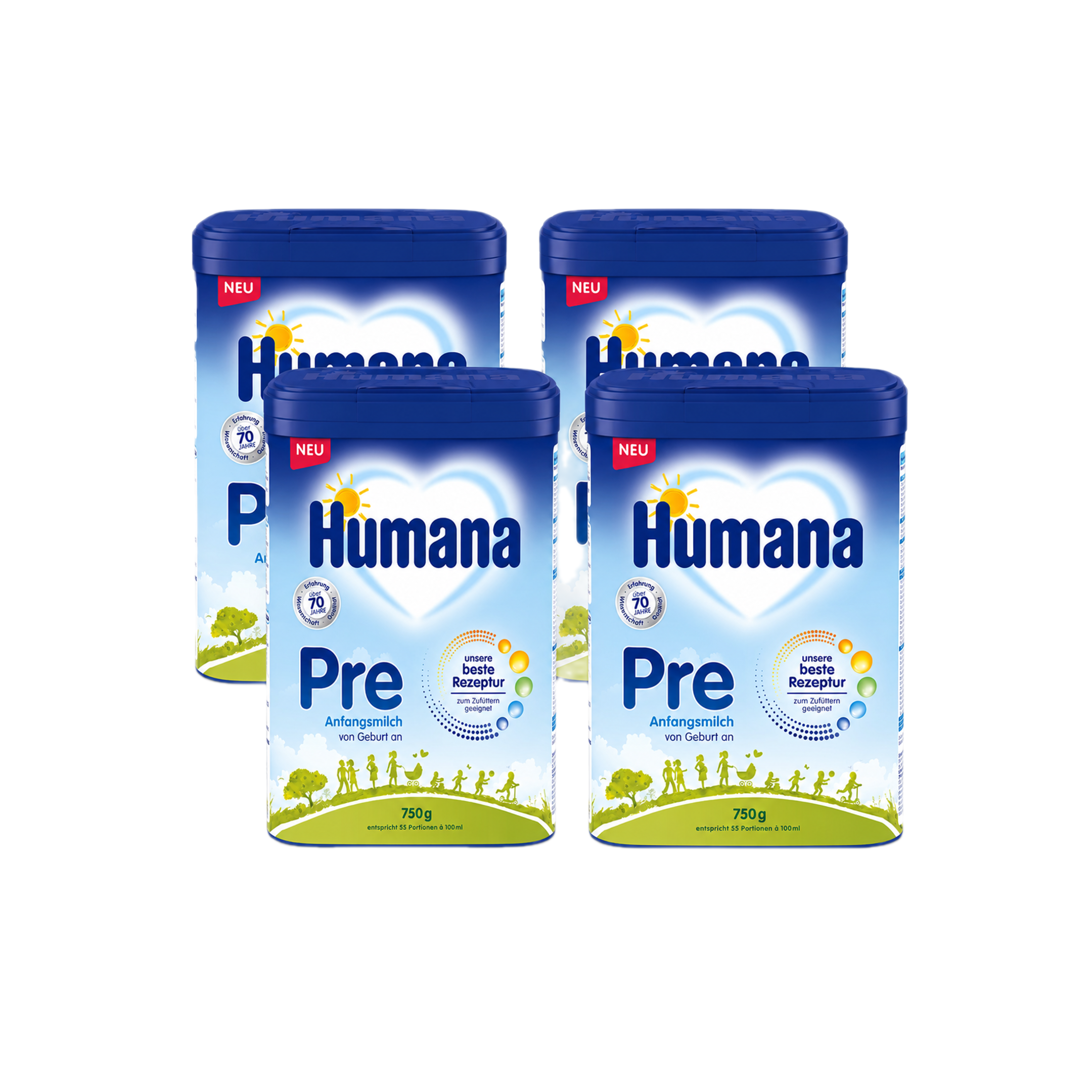 德国原装 Humana PRE段 出生婴儿配方奶粉 超值装 4盒 × 750 克 含 HMO、DHA 和 ARA 仅含乳糖 | 德国制造