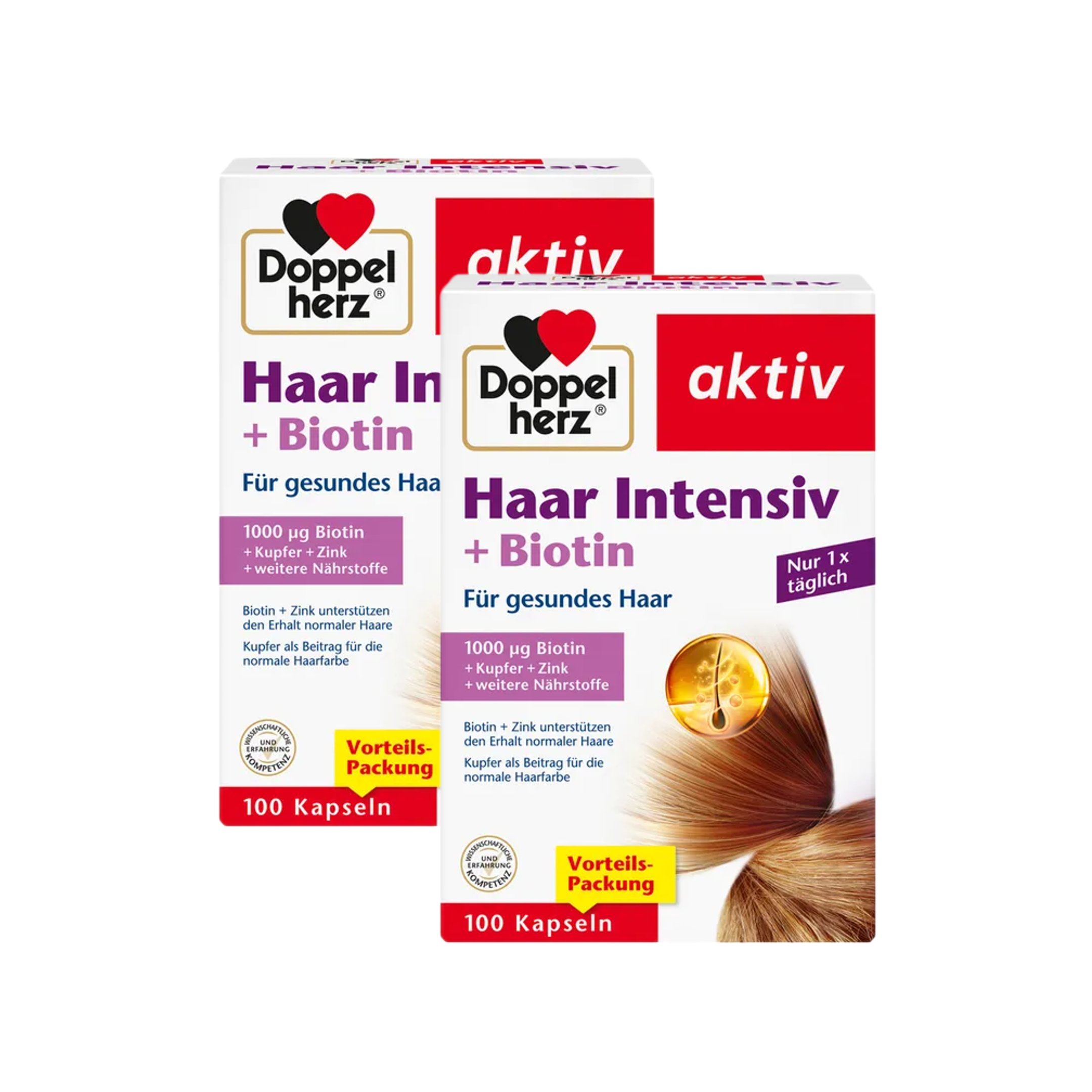 Doppelherz aktiv Haar Intensiv + Biotin 2-Pack Bundle 60 Capsules (2 × 30) PZN 16849737 | Biotin, Zinc, Copper & Millet Extract | Hair Growth & Hair Strength Support