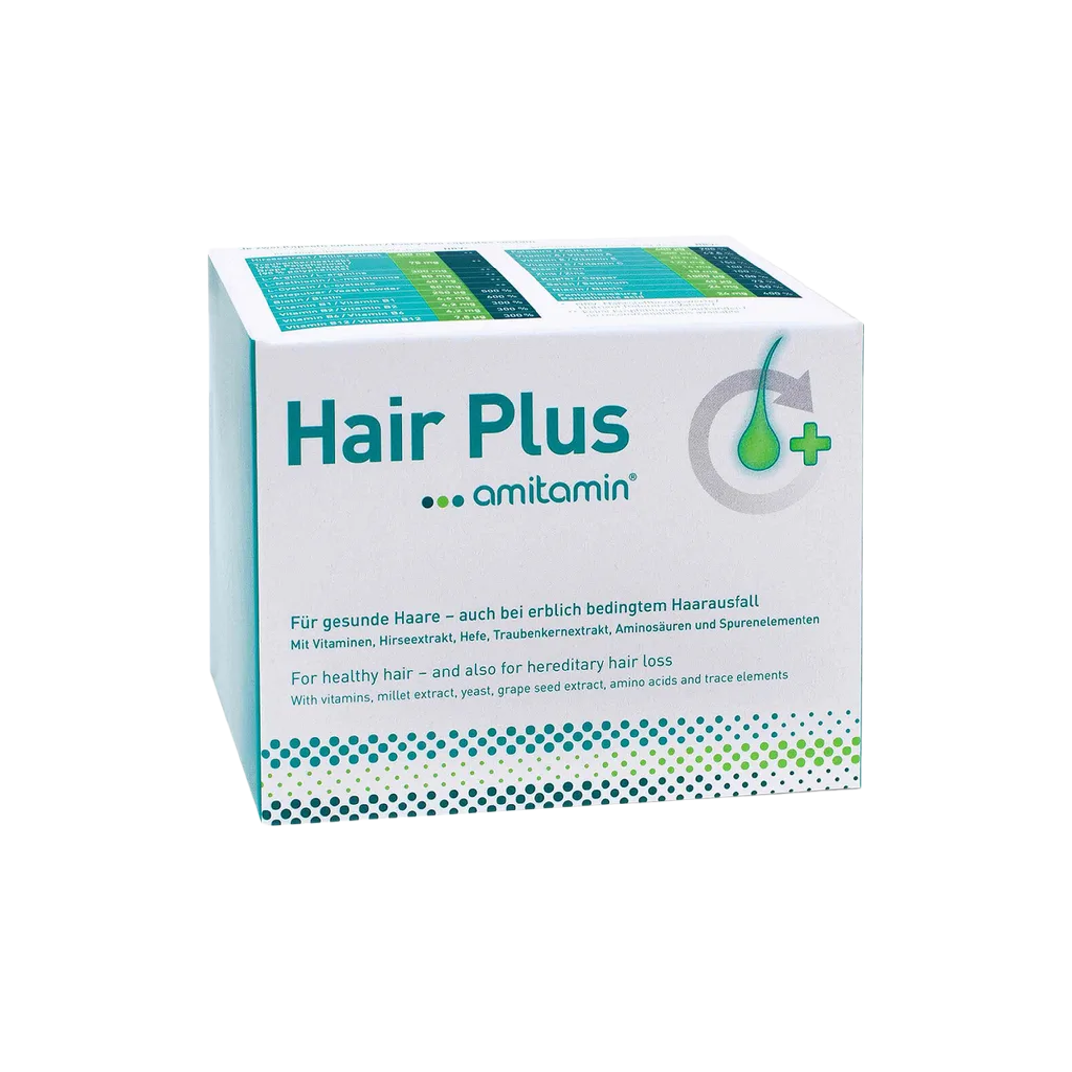 amitamin Hair Plus 60 Capsules PZN 07689275 | Hair Nutritional Supplement with Biotin, Zinc, Amino Acids & Plant Extracts | 30-Day Supply
