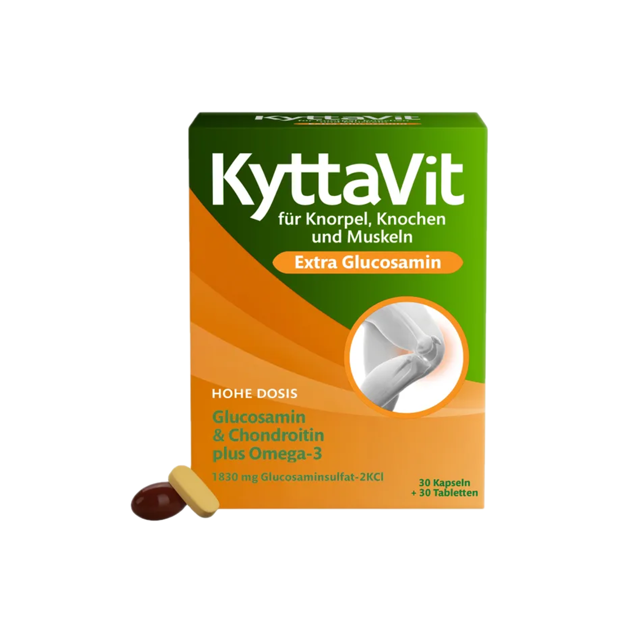 KyttaVit Extra Glucosamine 30 Tablets + 30 Soft Capsules | Glucosamine, Chondroitin, Omega-3, Vitamins C & D | Joint, Cartilage, Bone & Muscle Support  PZN 20305641