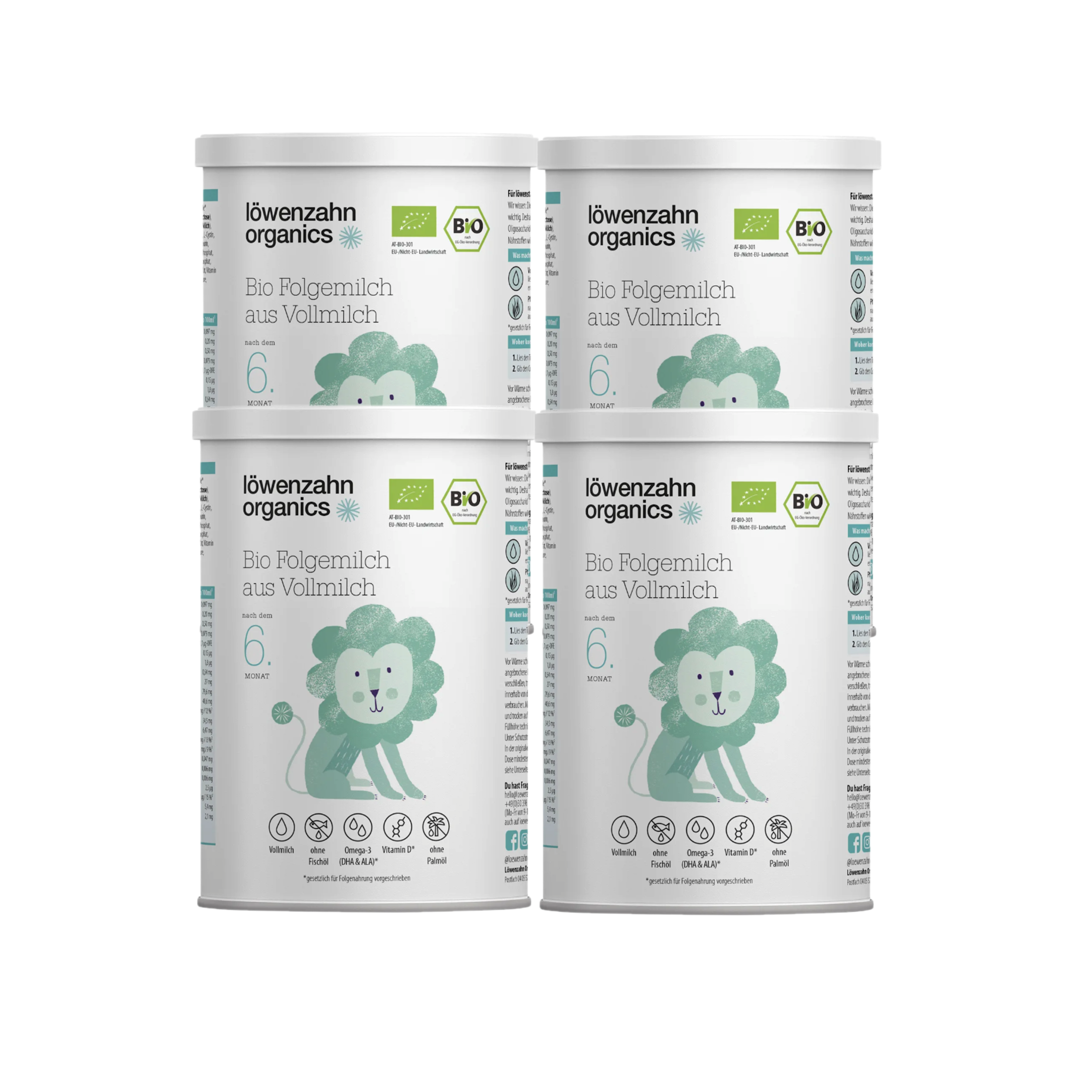 Löwenzahn Organics Organic Follow-On Formula Family Value Pack 1600g 4 × 400 g | Whole Milk Recipe | From 6 Months | Organic | Palm Oil Free