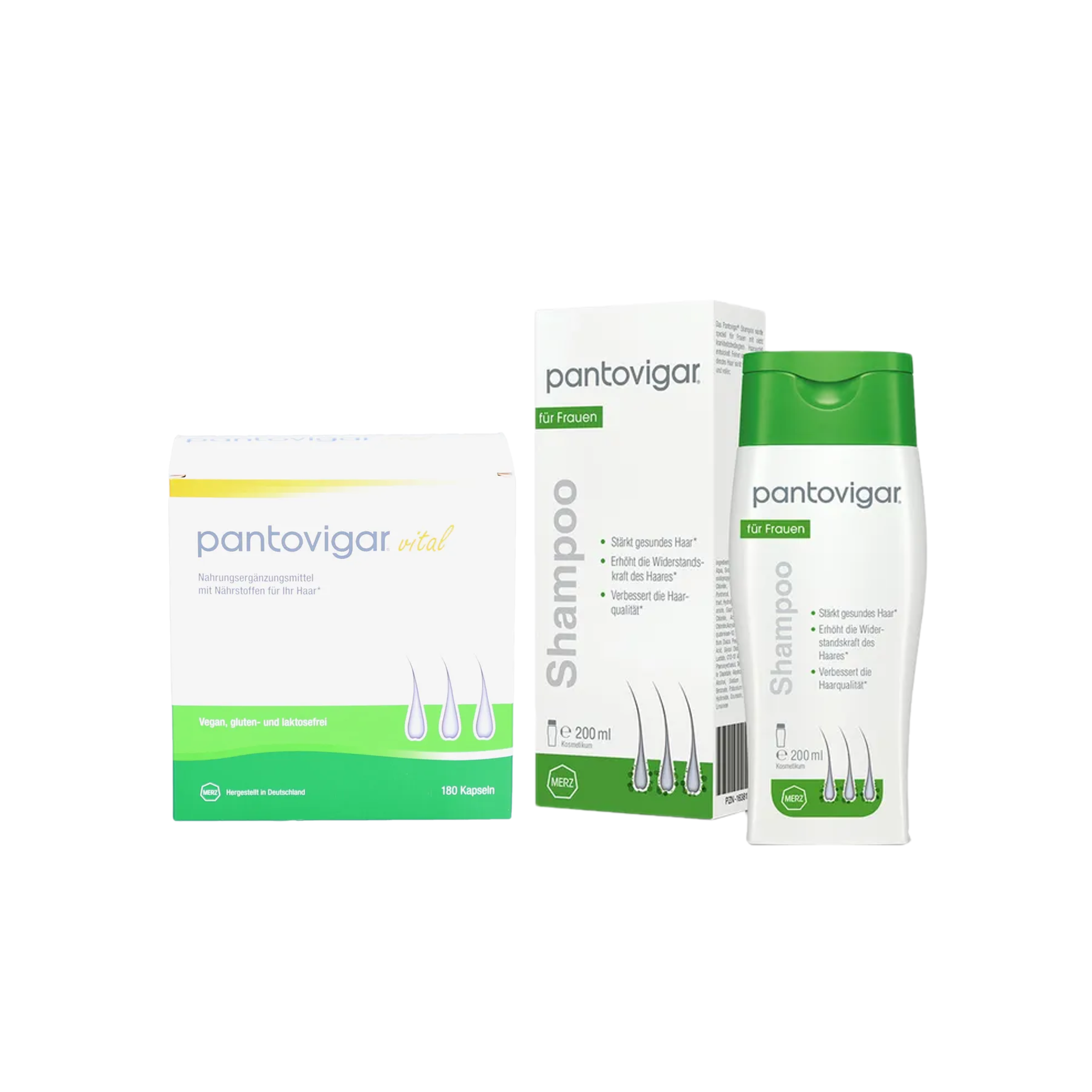 Pantovigar Complete Hair Care Duo | Vital Capsules 180 Capsules (PZN 19643775) + Shampoo 200 ml (PZN 16381234) | Complete Inside & Outside Hair Care