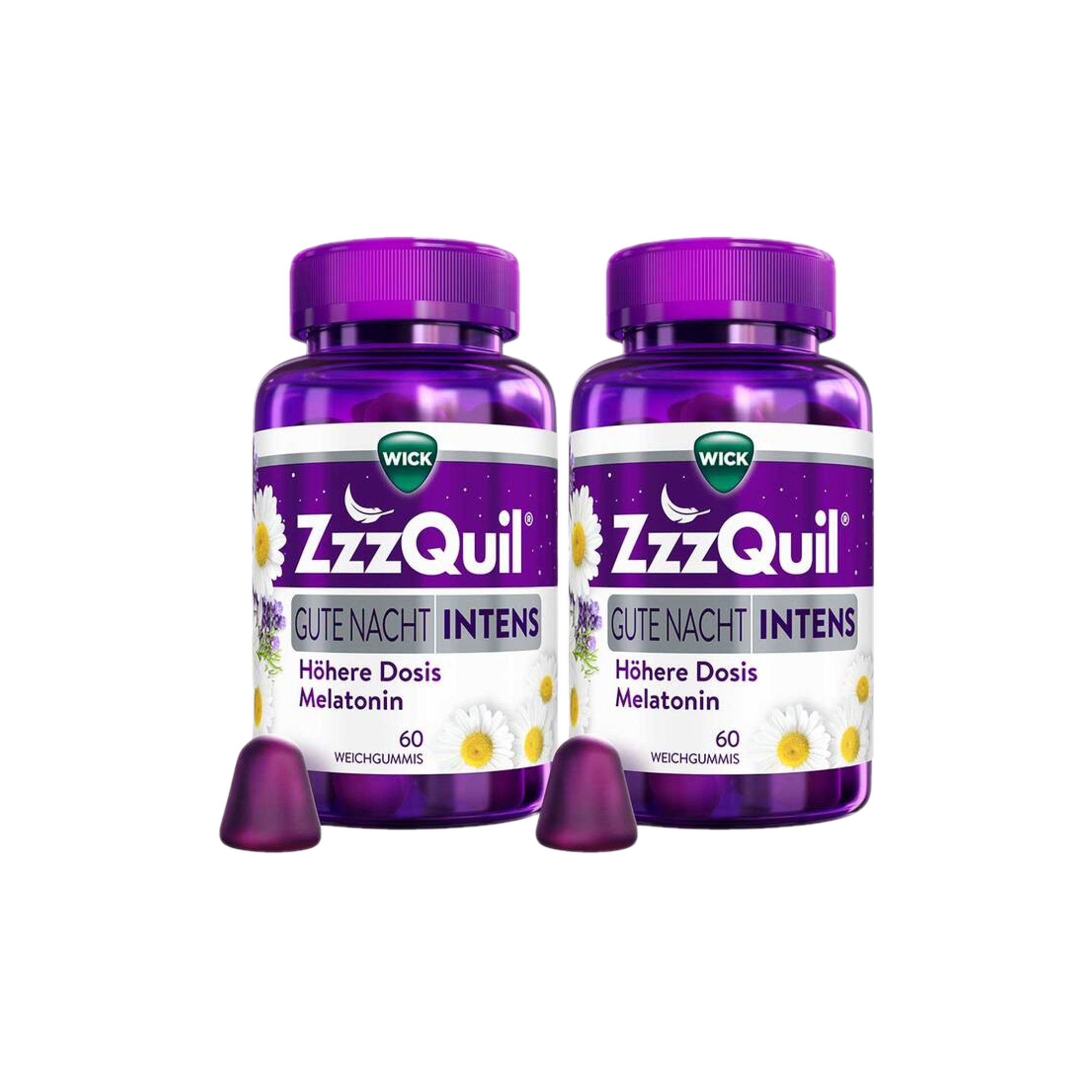 WICK ZzzQuil Gute Nacht Intens 120 Melatonin Gummies 2-Pack | 1.7 mg Melatonin + Vitamin B6 + Valerian, Chamomile & Lavender | Wild Berry Flavor PZN 19455588