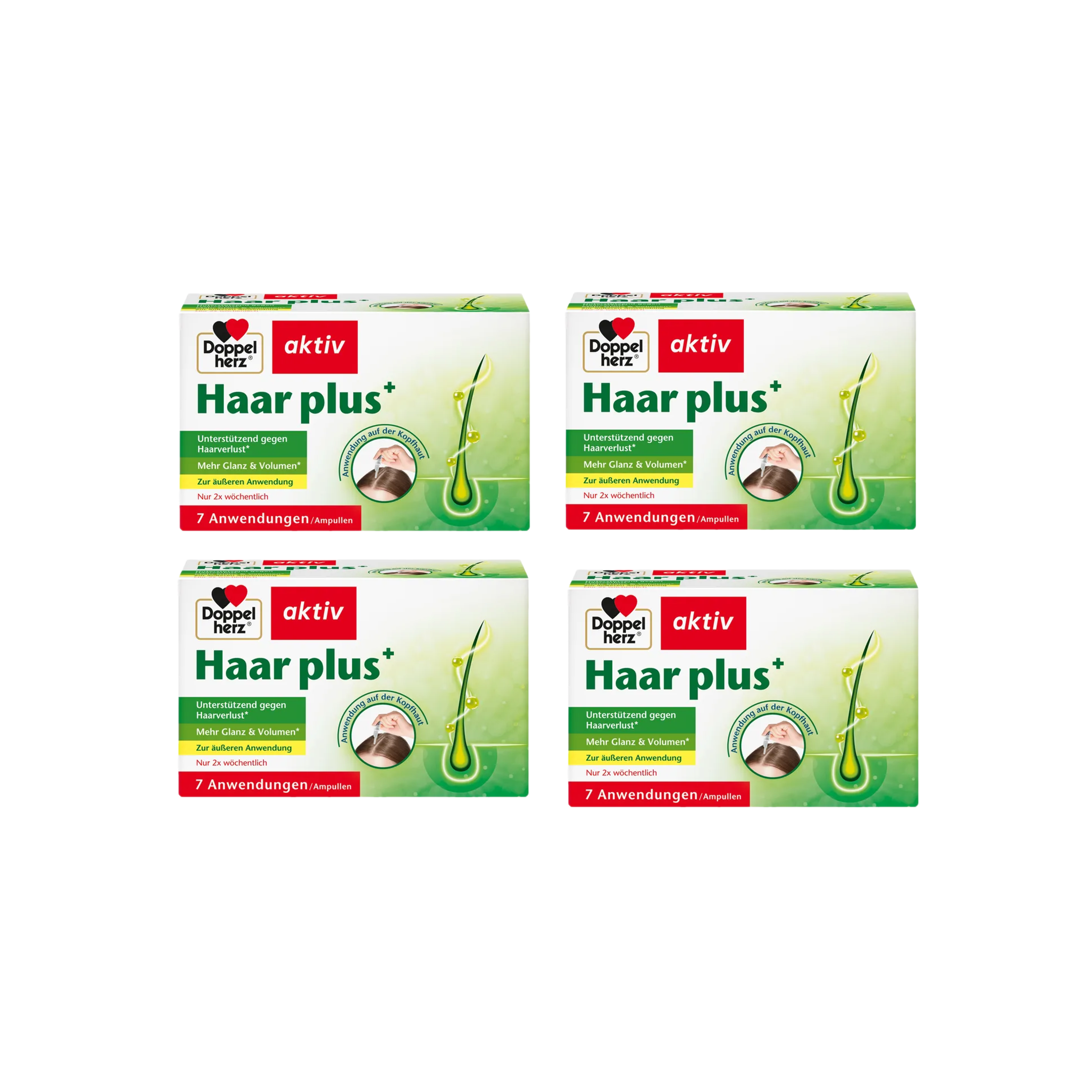 Doppelherz aktiv Haar plus+ 4-Pack Bundle 28 Hair Ampoules (4 × 7 × 6 ml) PZN 16866090 | Scalp Hair Serum | Supports Natural Hair Growth