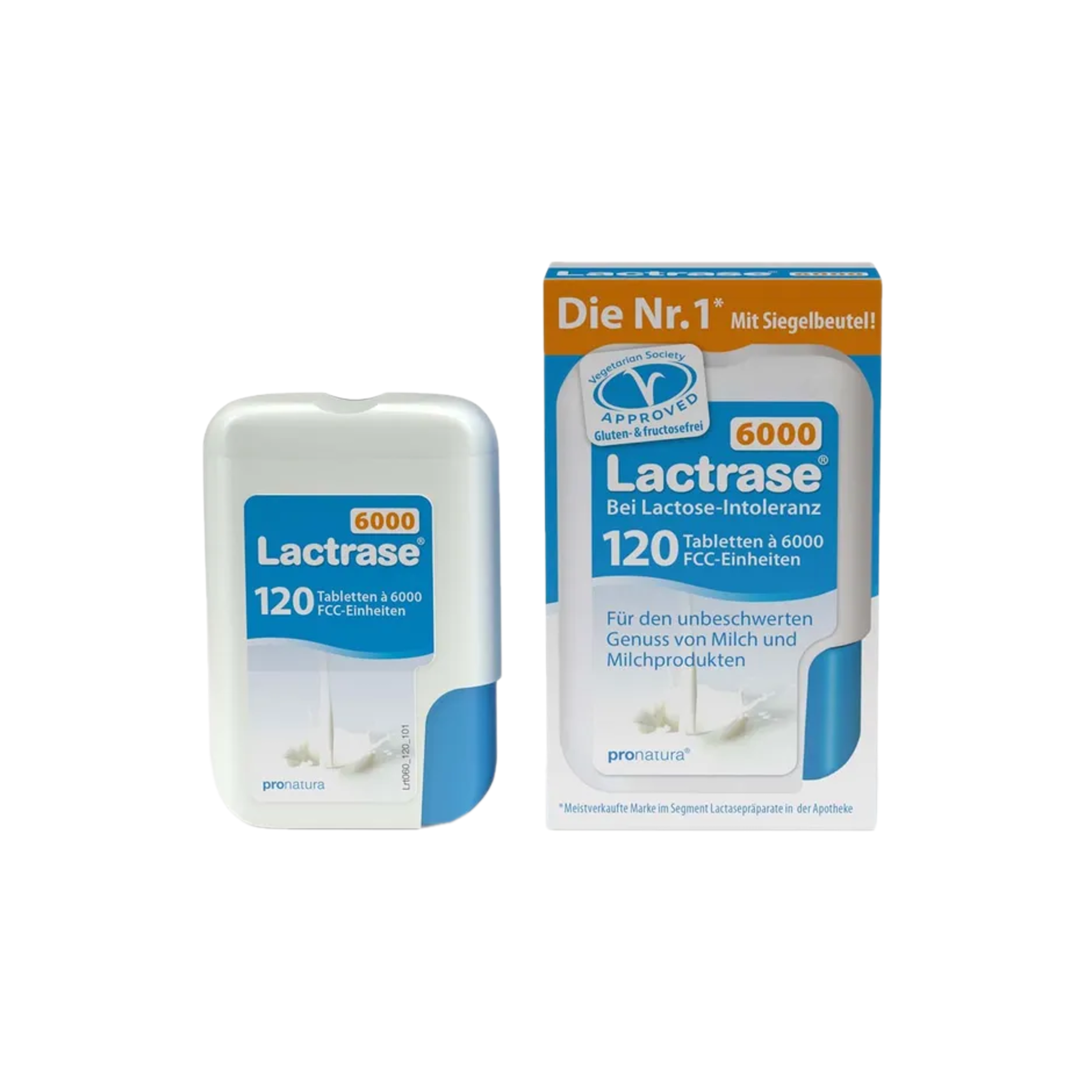 Lactrase 6,000 FCC Tablets 120 Vegan Tablets PZN 10950139 | Lactase Enzyme Supplement | Practical Click Dispenser