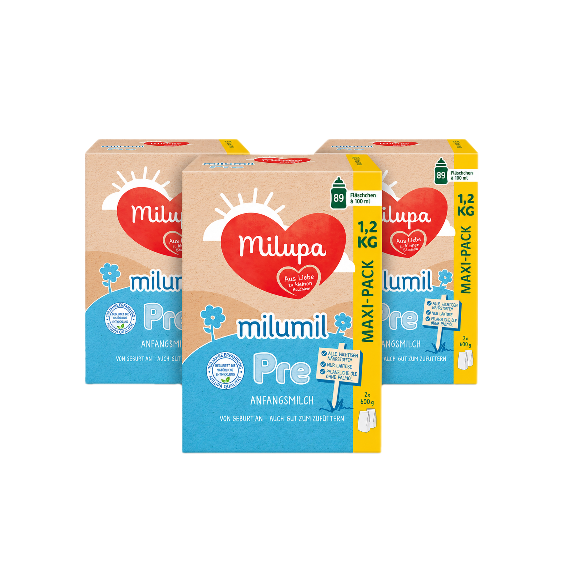 Milupa Milumil PRE Infant Formula Family Value Pack 3600g 3 × 1.2 kg | From Birth | GOS/FOS, DHA & ARA | Suitable for Combination Feeding