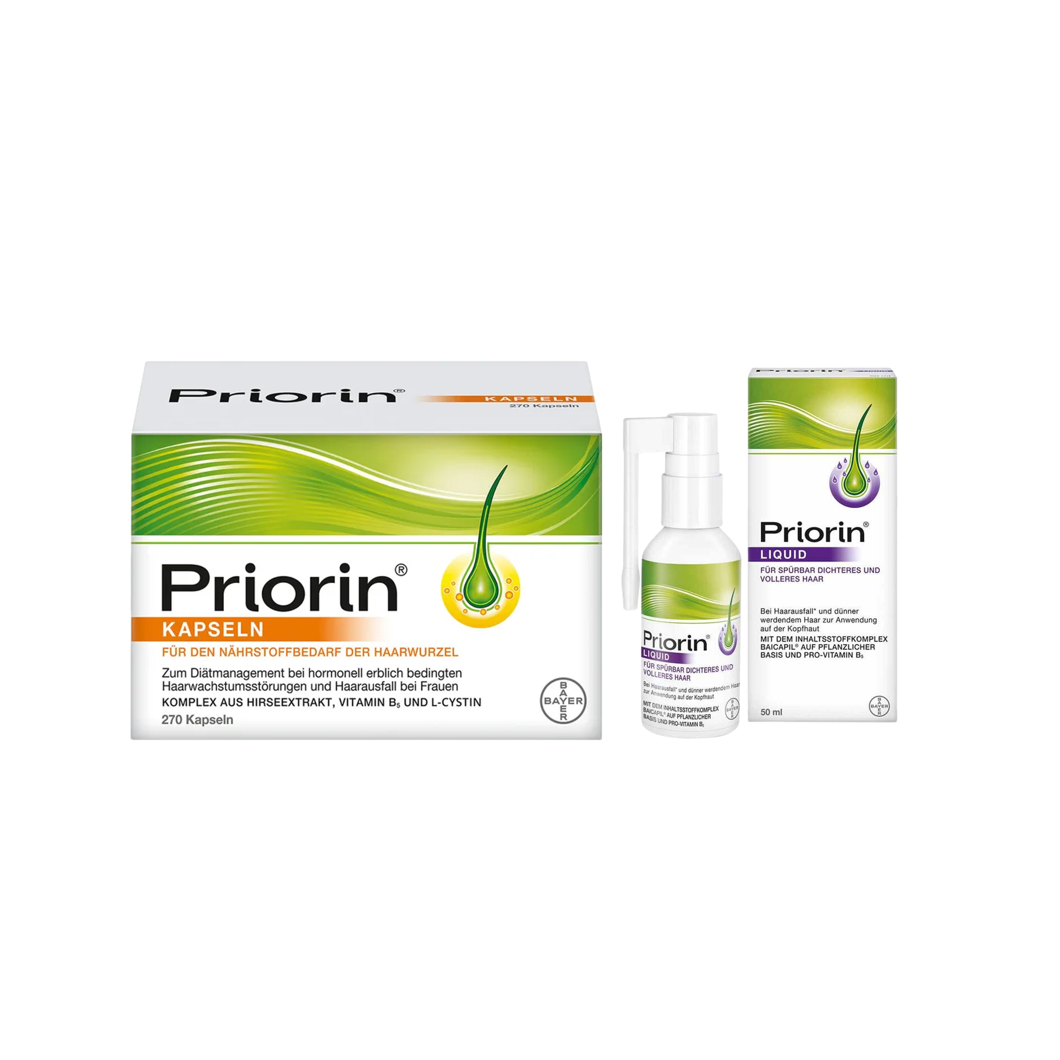 Priorin Hair Growth Duo Set | Priorin Capsules 270 + Priorin Liquid 50 ml | Internal & External Hair Care | Hair Root Support | Made in Germany