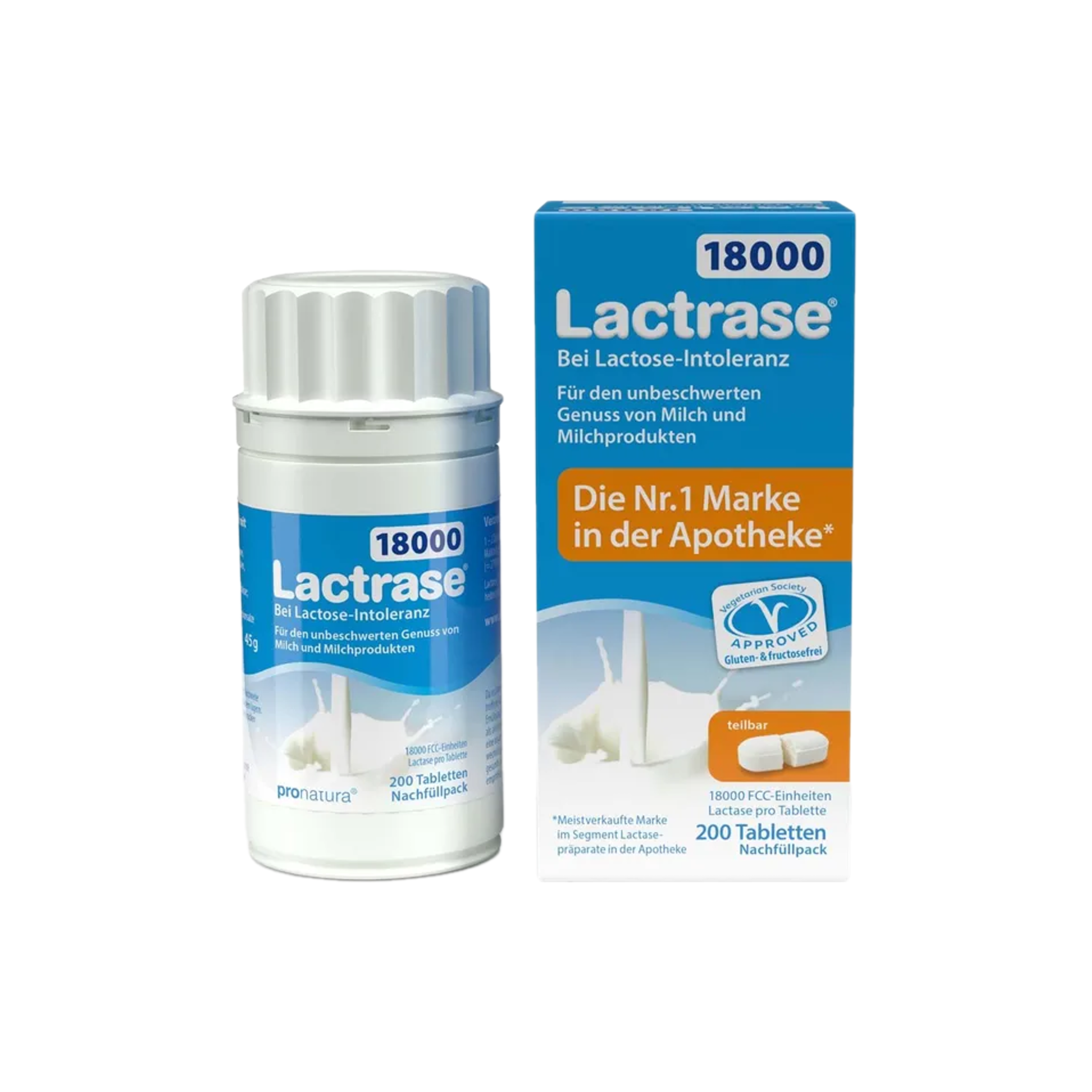 Lactrase 18,000 FCC Lactase Tablets Refill Pack 200 Vegan Tablets | High Strength Lactase Enzyme | For Lactose Intolerance | Made in Germany | PZN 18684016