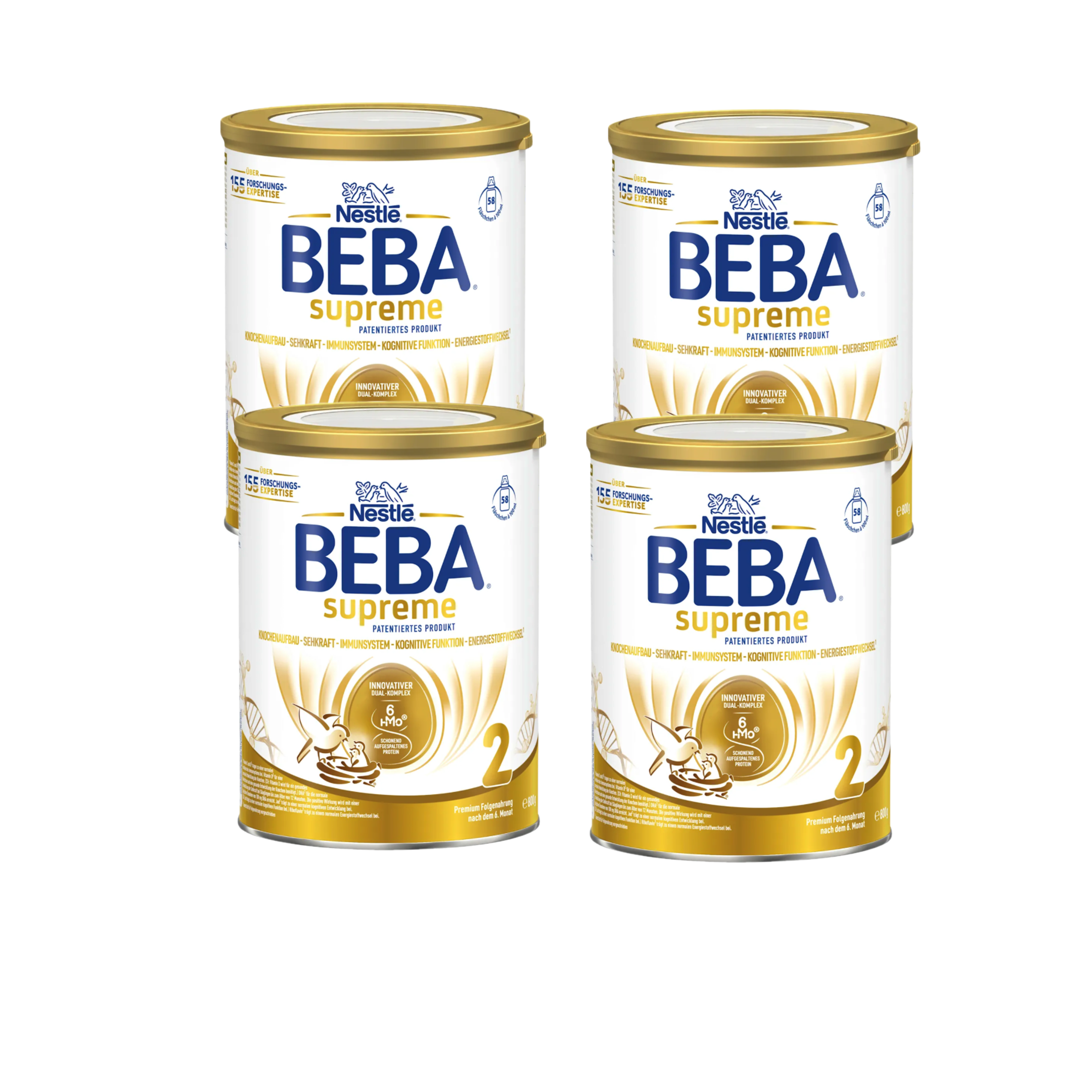 Nestlé BEBA SUPREME 2 Follow-On Formula Family Value Pack 3200g 4 × 800 g | From 7 Months | 6 HMOs, B. infantis & Hydrolyzed Protein | Palm Oil Free