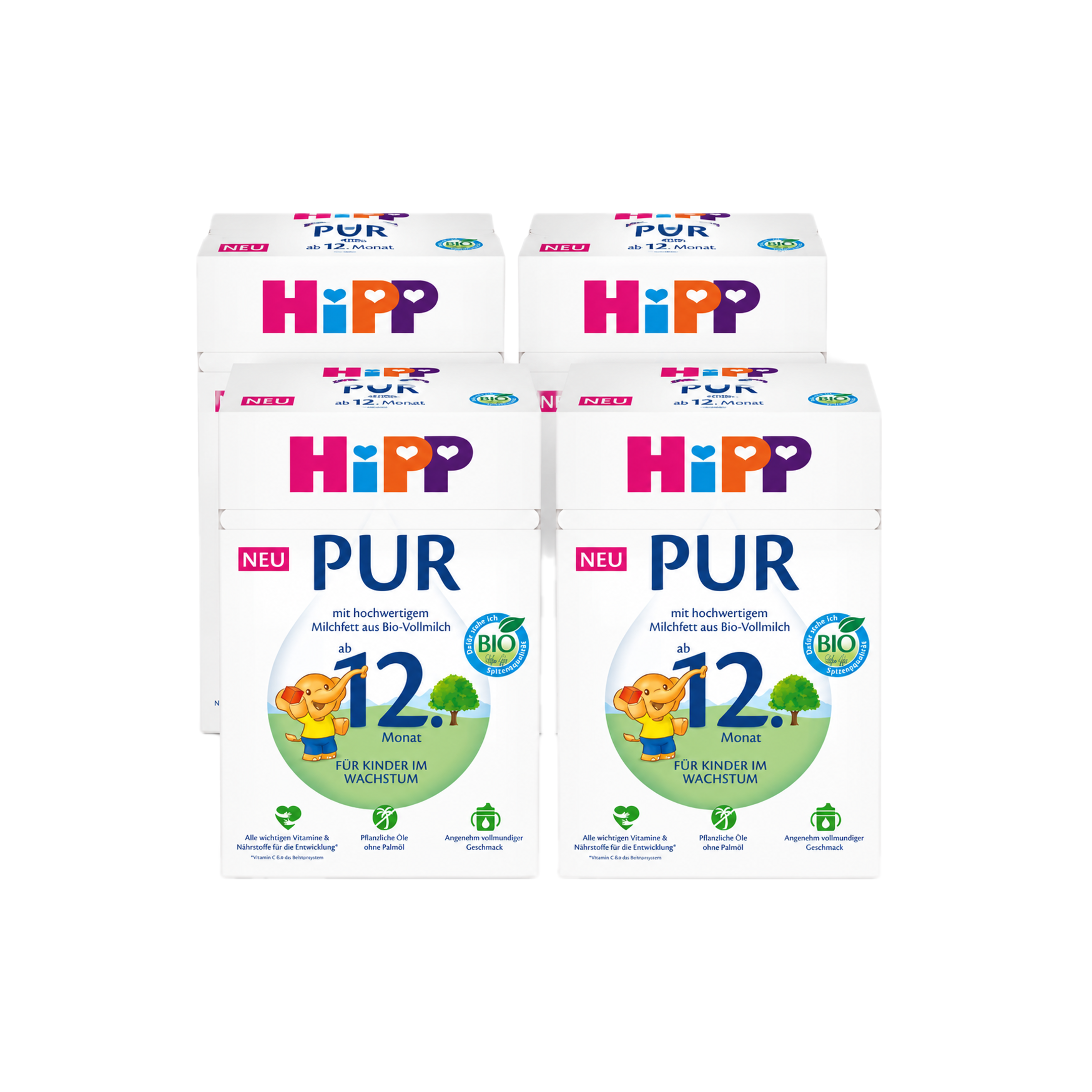 德国原装 Hipp喜宝 pur纯净系列 有机婴幼儿配方奶粉 优惠装 4盒 × 500克 12个月以上 无棕榈油 | 蛋白质含量降低  钙、维生素C和D | 德国制造