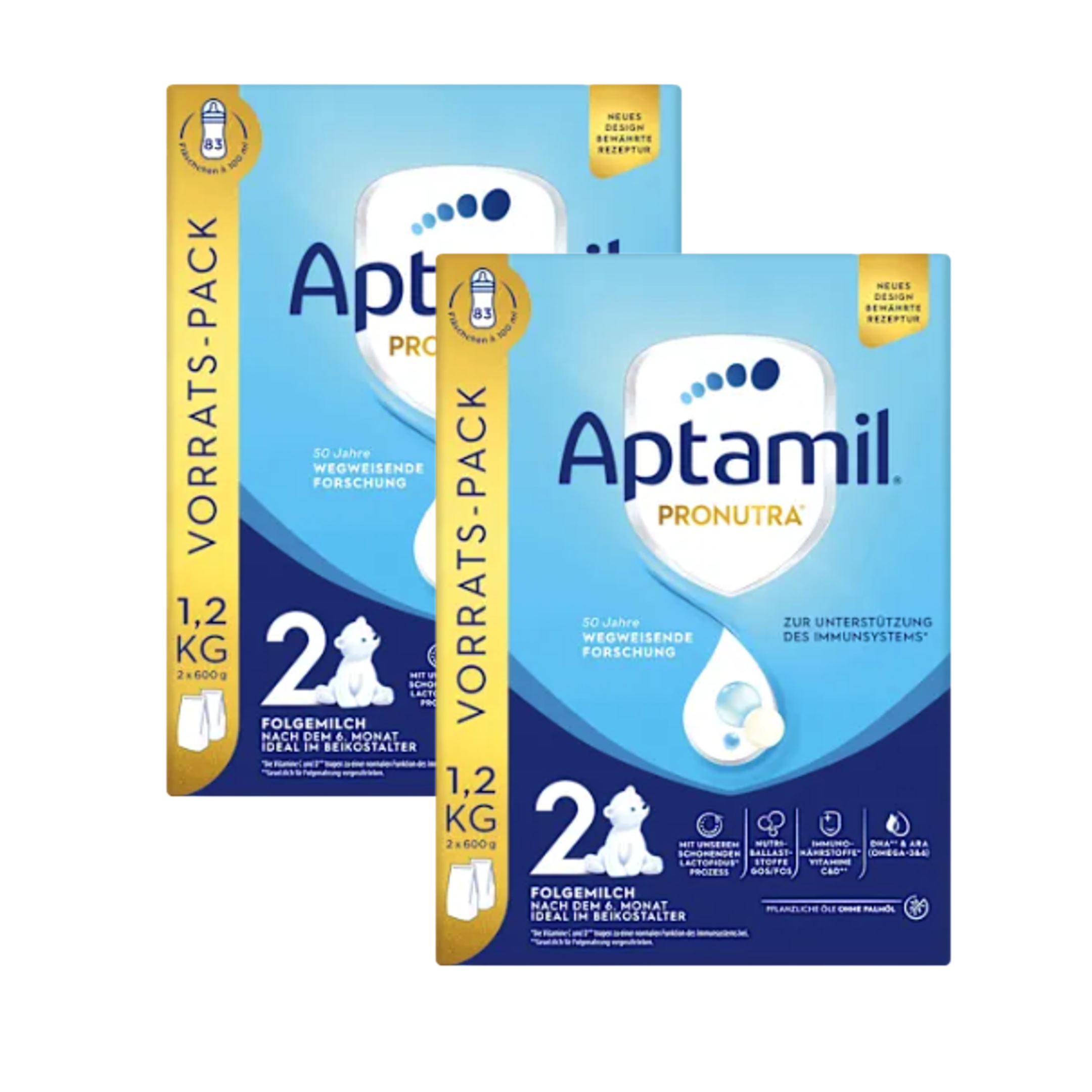 Aptamil® Pronutra 2 Follow-On Milk 2400 g | Double Pack | 2 × 800 g | From 6 Months | DHA, GOS/FOS, Vitamins C & D | Palm Oil Free | Made in Germany