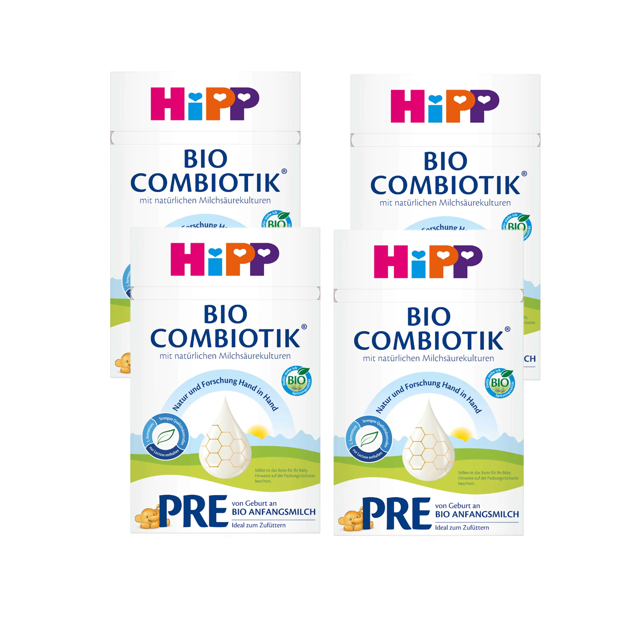HiPP Bio Combiotik PRE Infant Formula Family Value Pack 2400g 4 × 600 g | From Birth | Organic | Natural L. fermentum Cultures | Lactose Only | Made in Germany