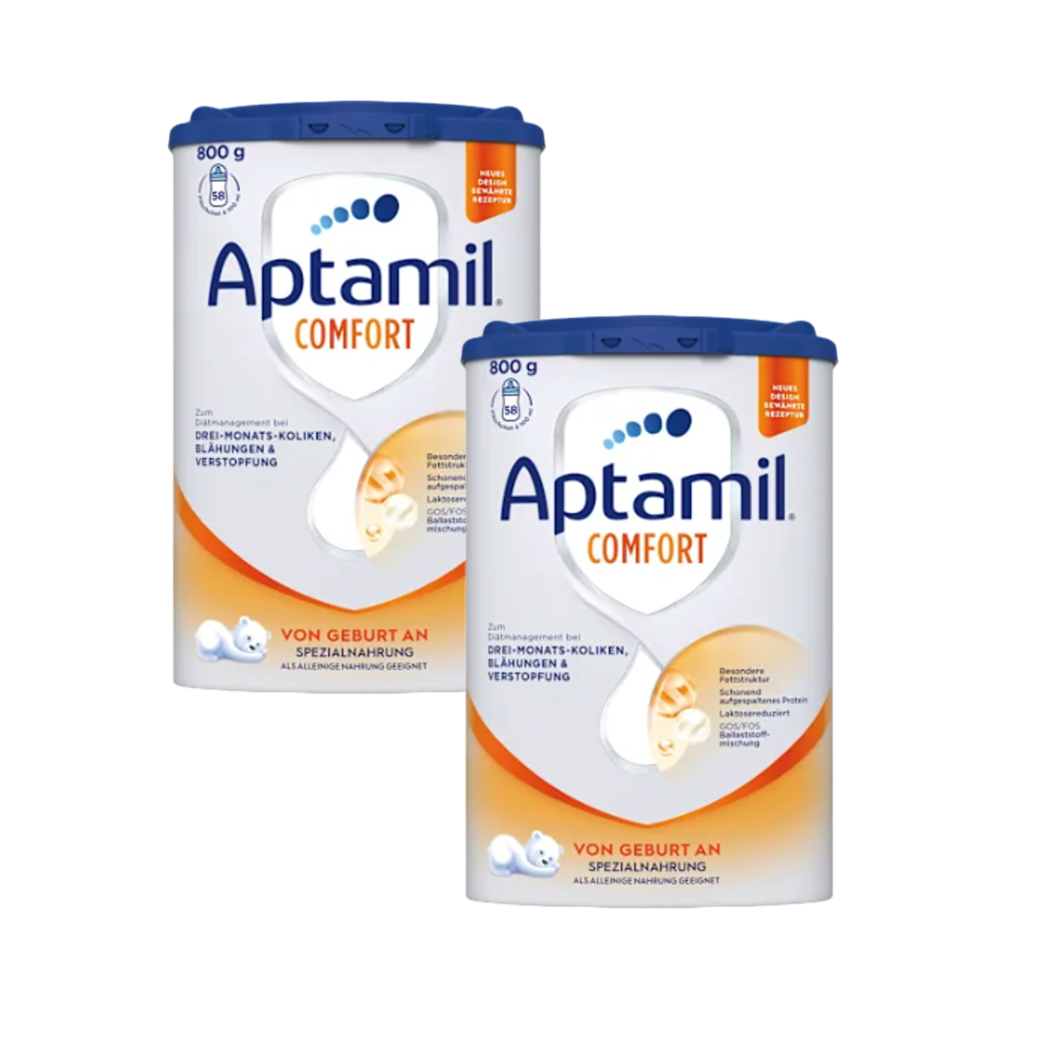 Aptamil Comfort Special Formula 800 g × 2 Cans | From Birth | For Colic, Gas & Constipation | Hydrolyzed Protein, GOS/FOS & Beta-Palmitate | Food for Special Medical Purposes | Made in Germany | PZN 15390320