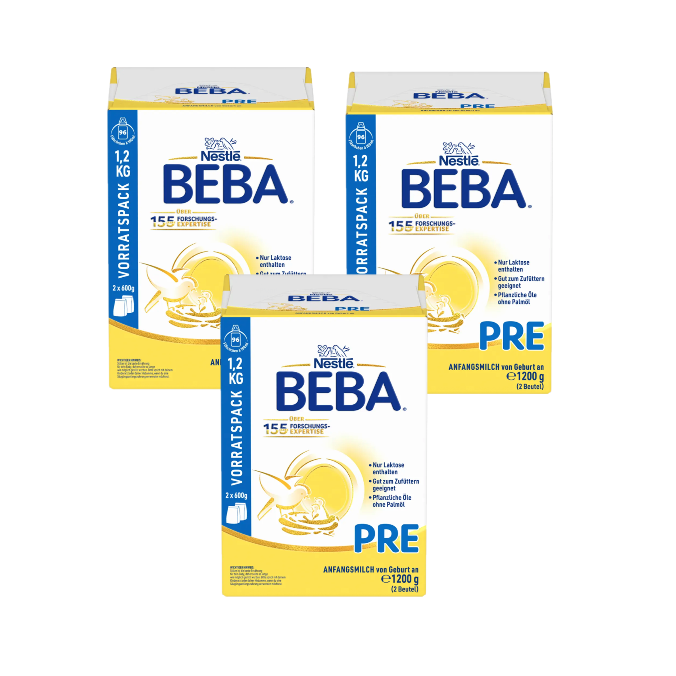 Nestlé BEBA PRE Infant Formula Triple Pack 3600g 3 × 1200 g | From Birth 5 HMOs & DHA | Lactose Only | Palm Oil Free
