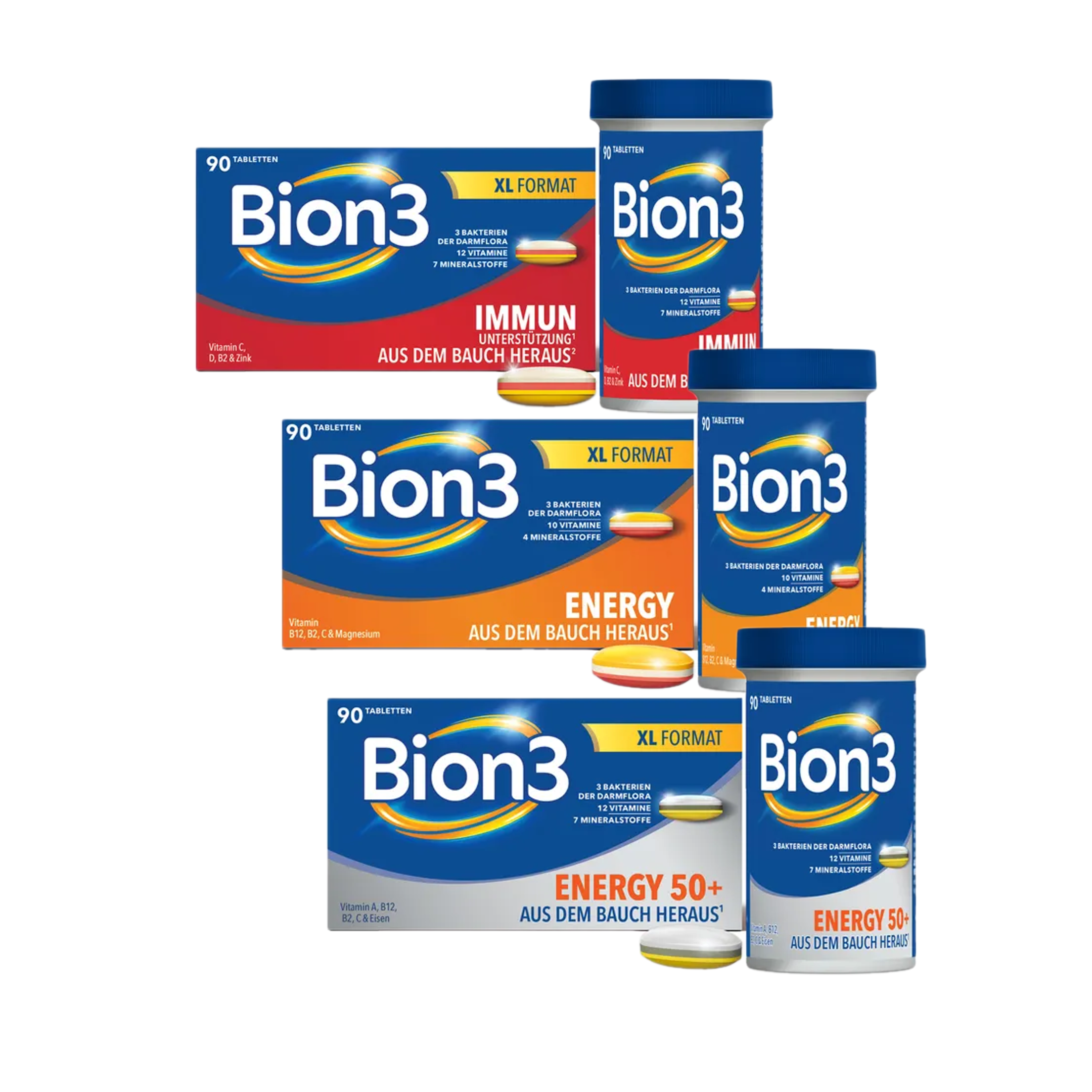 Bion3 Ultimate Wellness Bundle Immun + Energy + 50+ Energy 90 Tablets Total | Vitamins, Minerals & Tri-Bion Probiotics | Daily Immune, Energy & Gut Support PZN 11587184 + 18010743 + 18010795