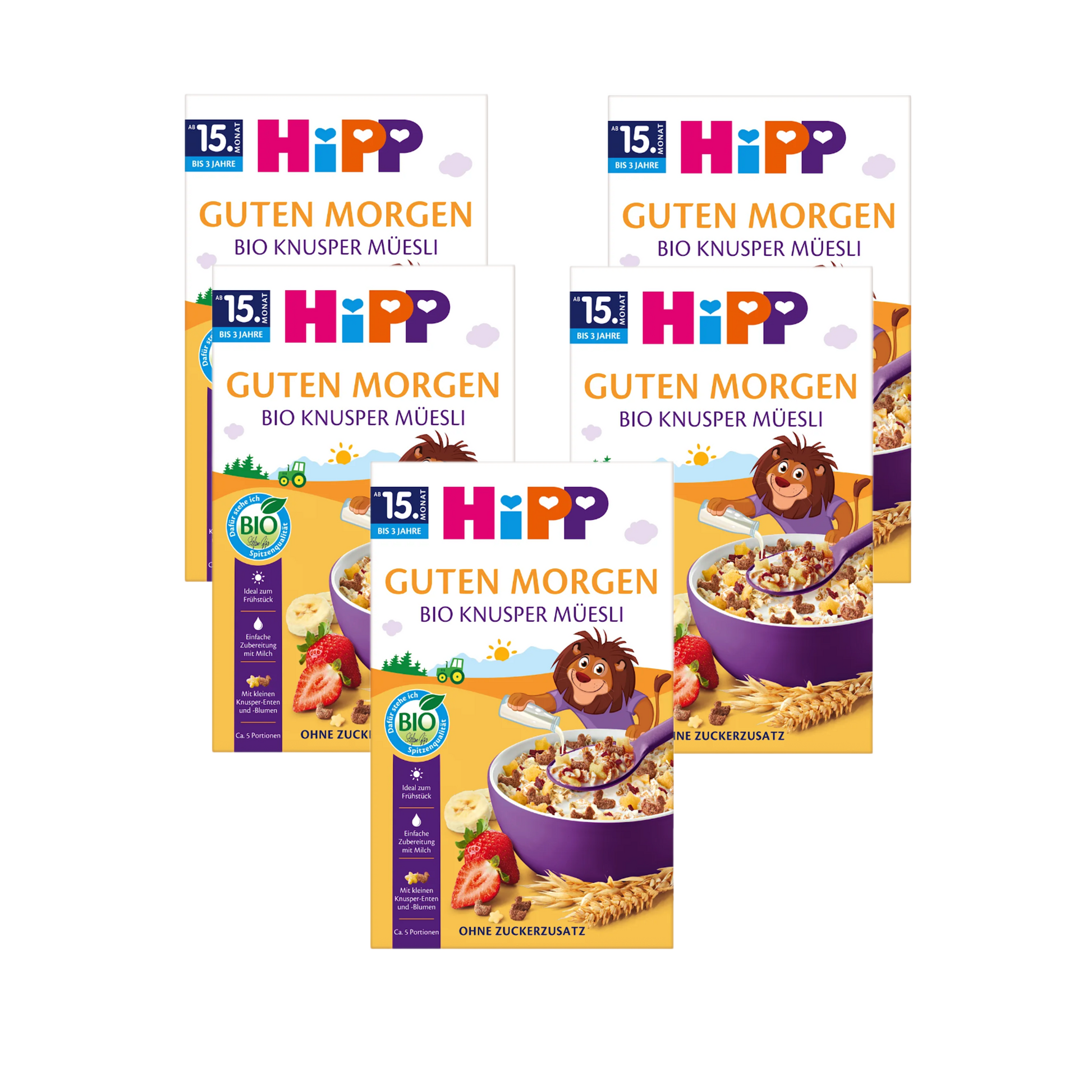 HiPP Organic Crunchy Muesli 5 Pack 5 × 200 g From 15 Months | Organic Whole Grains & Crispy Cereal Shapes | Vitamin B1