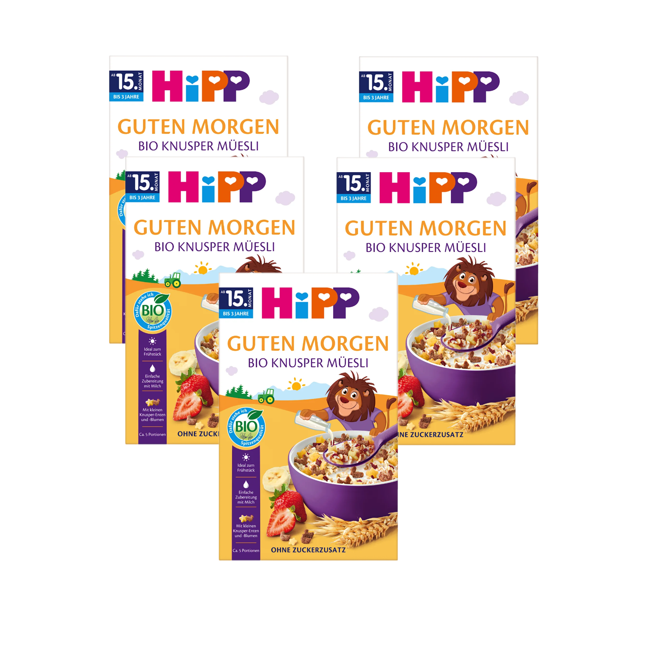 HiPP Organic Crunchy Muesli 5 Pack 5 × 200 g From 15 Months | Organic Whole Grains & Crispy Cereal Shapes | Vitamin B1