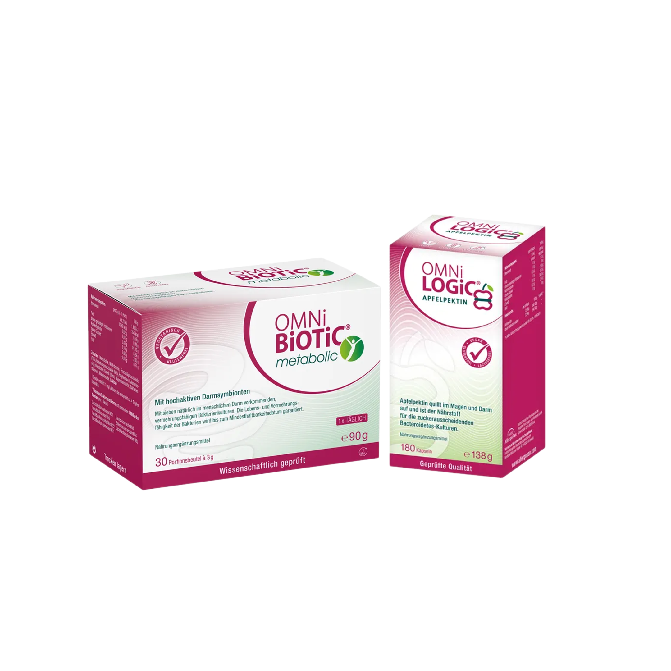 OMNi-BiOTiC Metabolic + OMNi-LOGiC Apple Pectin Bundle | 30 Probiotic Sachets(PZN 10322590) + 180 Apple Pectin Capsules(PZN 11678662) | Gut Microbiome & Prebiotic Fiber | Made in Austria & Germany