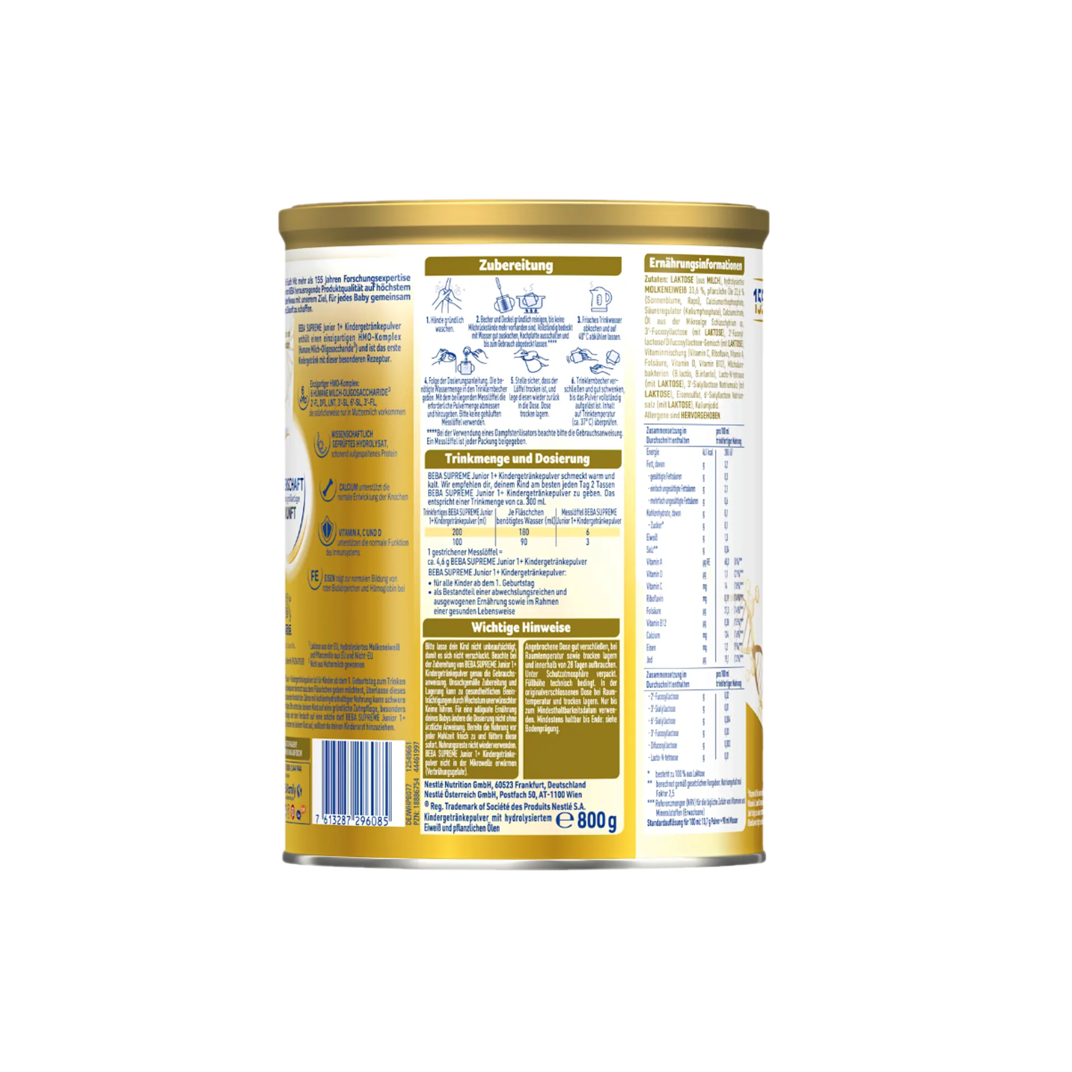 Nestlé BEBA SUPREME Junior 1+ Toddler Milk Family Value Pack 3200g 4 × 800 g | From 1 Year | 6 HMOs, B. infantis & B. lactis | Hydrolyzed Protein | Palm Oil Free