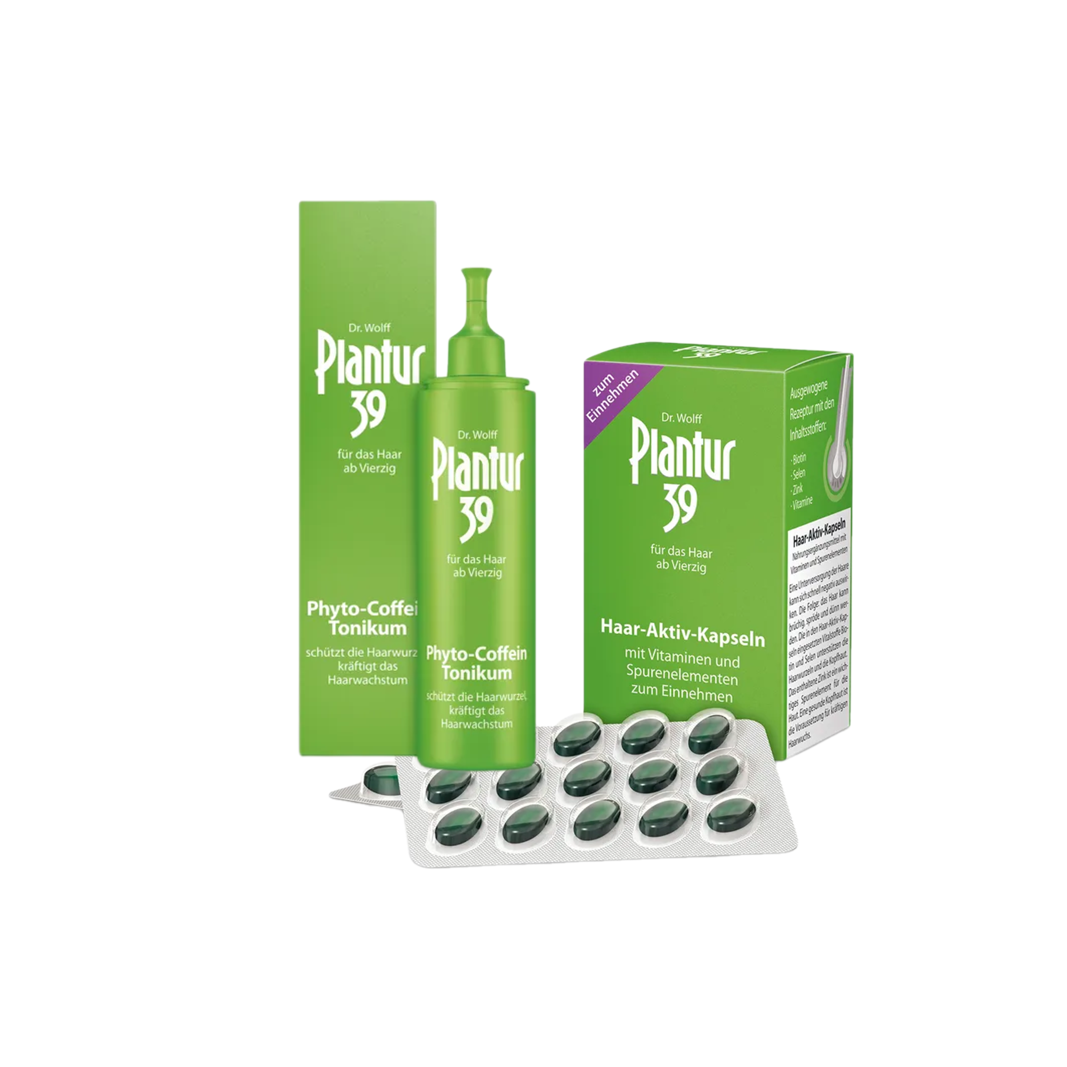 Plantur 39 Hair Care Duo Set | Phyto-Coffein Tonic 200 ml (PZN 04245543) + Hair Aktiv Capsules 60 Capsules (PZN 07117372) | Complete Inside & Outside Hair Care