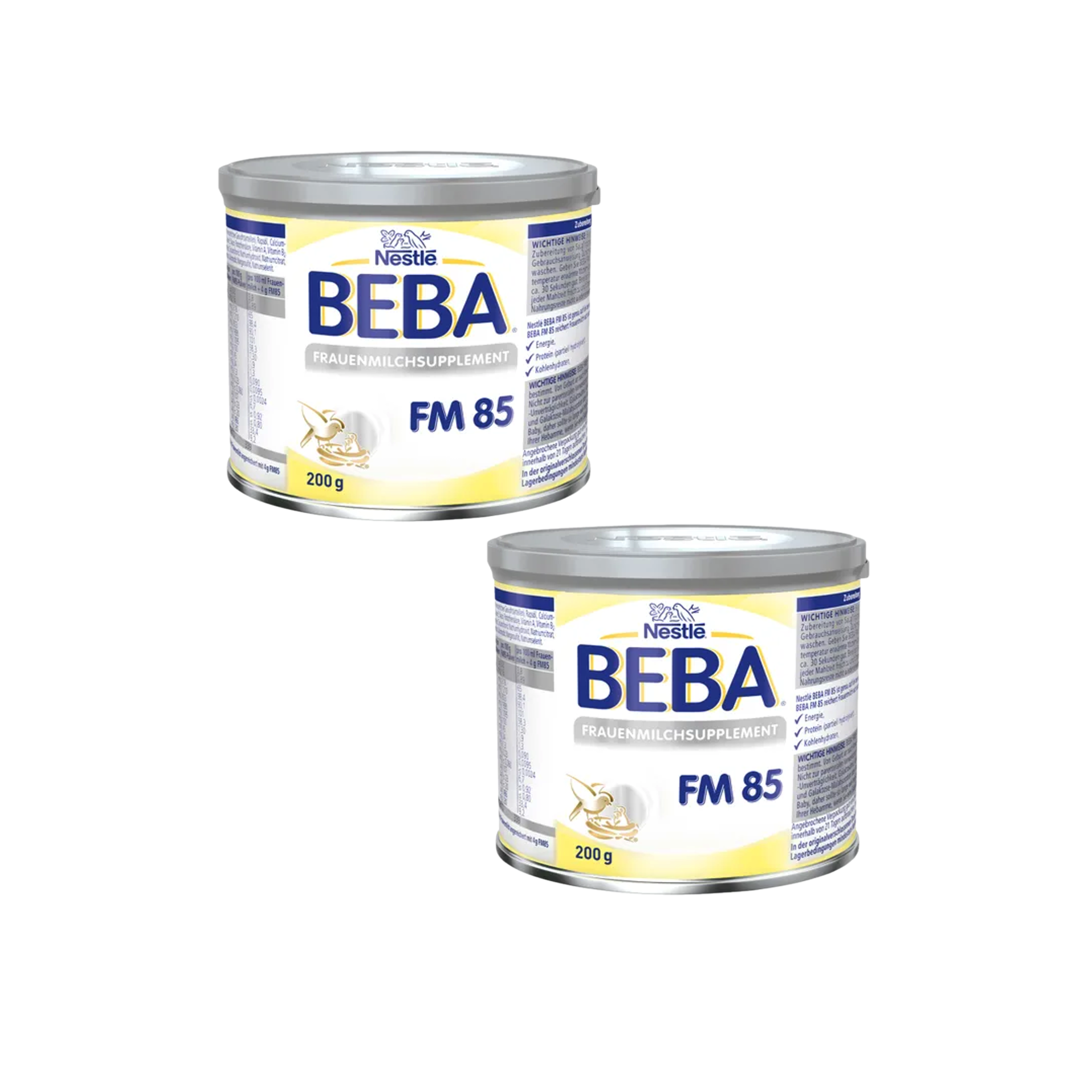 Nestlé BEBA FM 85 Human Milk Fortifier Double Pack 400g 2 × 200 g Breast Milk Fortifier for Preterm Infants | With DHA, MCT & Hydrolyzed Protein | Made in Germany | PZN 11851876