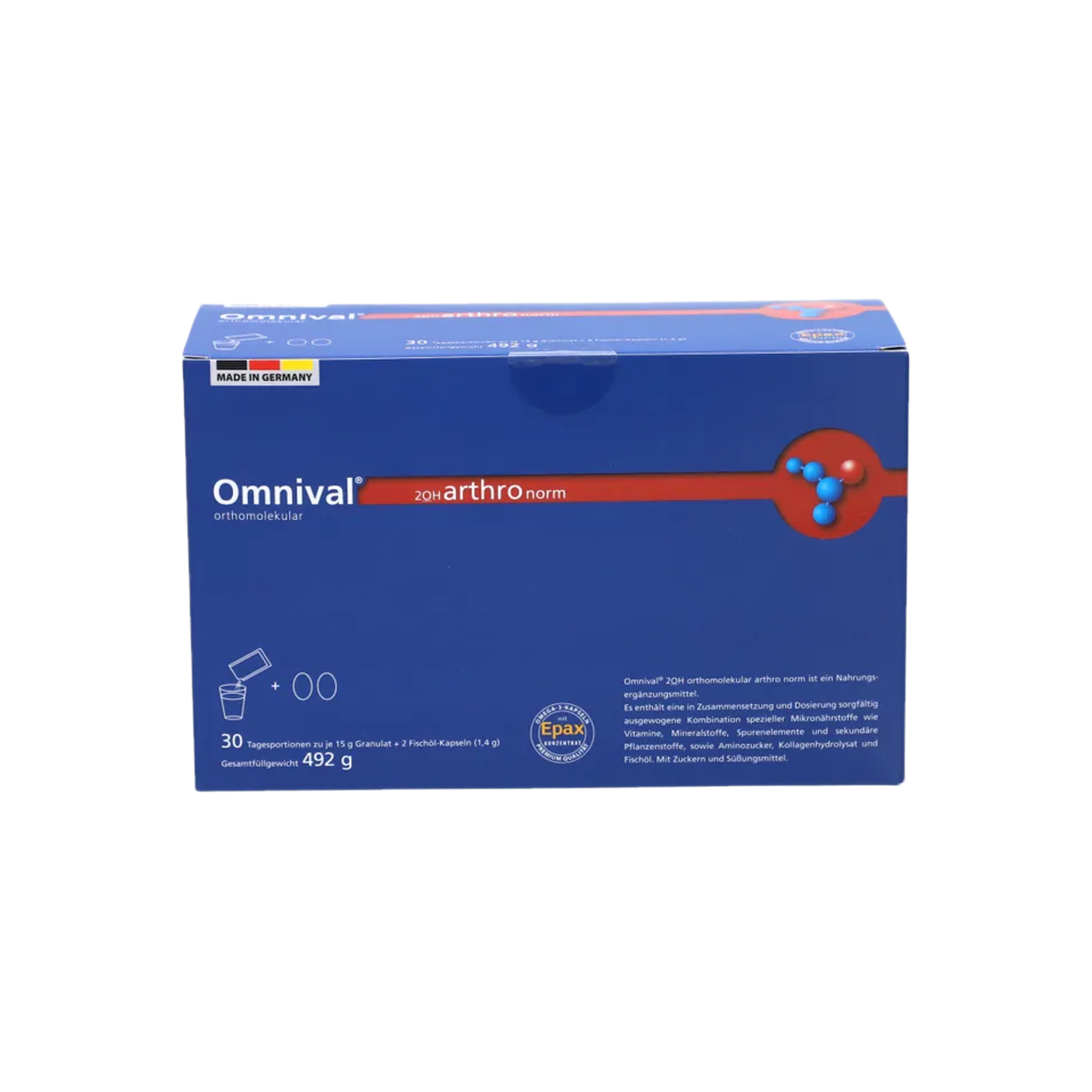 德国原装 Omnival 2OH氨基葡萄糖+软骨素+胶原蛋白+omega-3 关节软骨复合营养素 30日份 | 关节软骨配方 德国制造 PZN 06588431