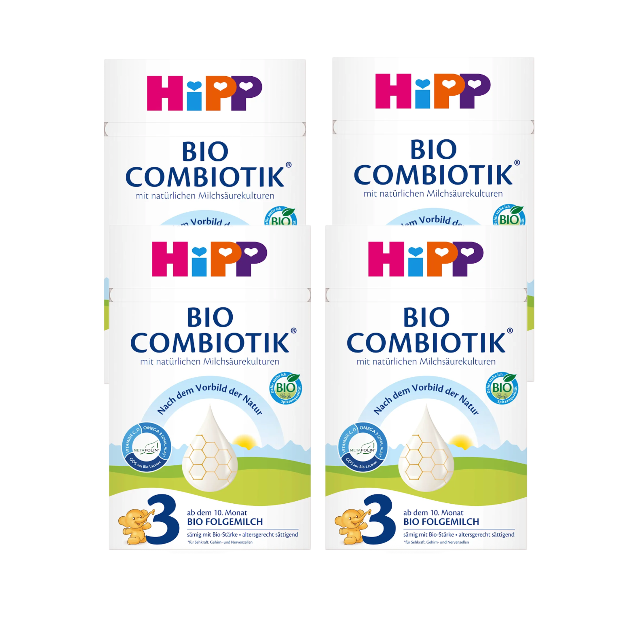 HiPP Organic COMBIOTIK 3 Follow-On Formula Family Value Pack 2400g 4 × 600 g | From 10 Months | Organic | Natural Lactic Cultures, GOS, DHA & Metafolin