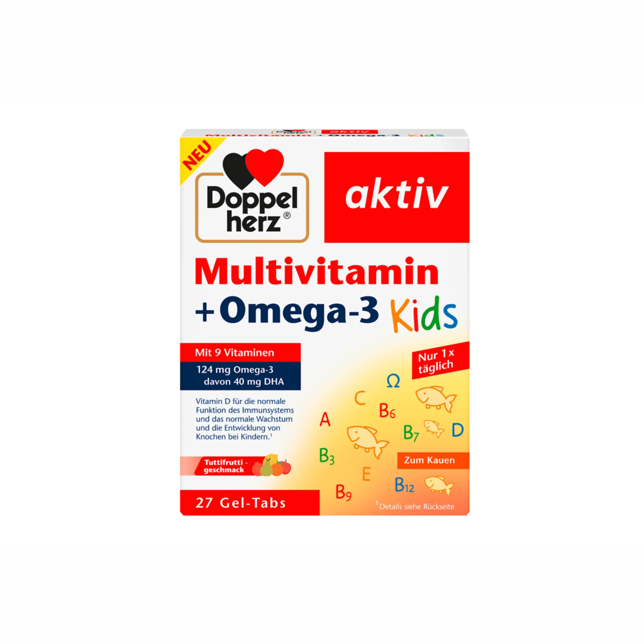 Doppelherz Kids Multivitamin + Omega-3 Gel-Tabs 27 Count – DHA EPA Vitamins