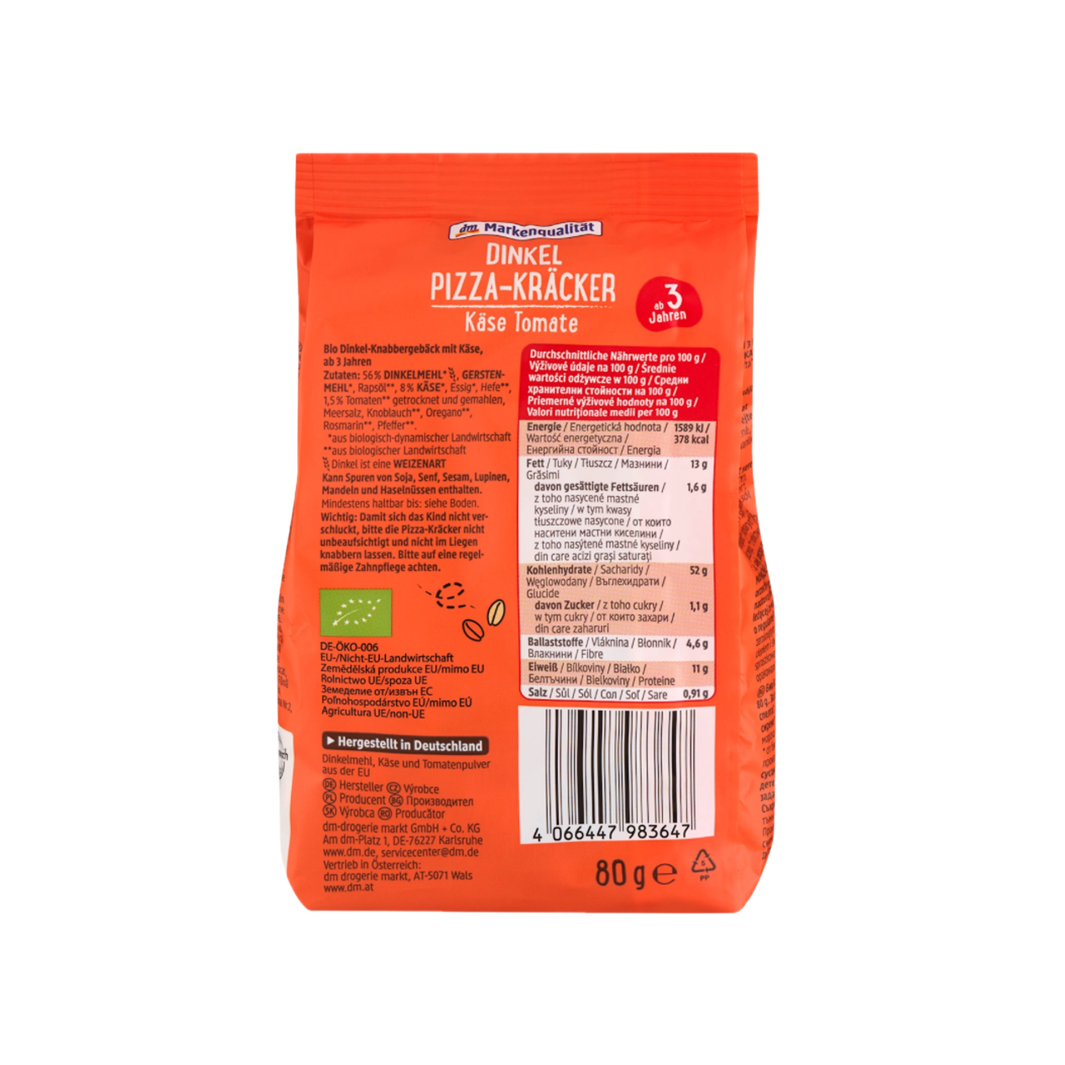 dmBio Organic Spelt Pizza Crackers Value Pack 8 × 80 g | Kids Snack from 3 Years | Cheese & Tomato Flavor | Organic