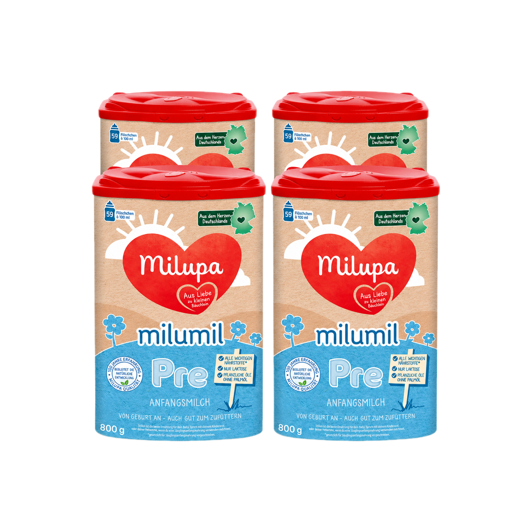 Milupa Milumil PRE Infant Formula Family Value Pack 3200g 4 × 800 g | From Birth | DHA & ARA | GOS/FOS Prebiotics | Palm Oil Free | Made in Germany