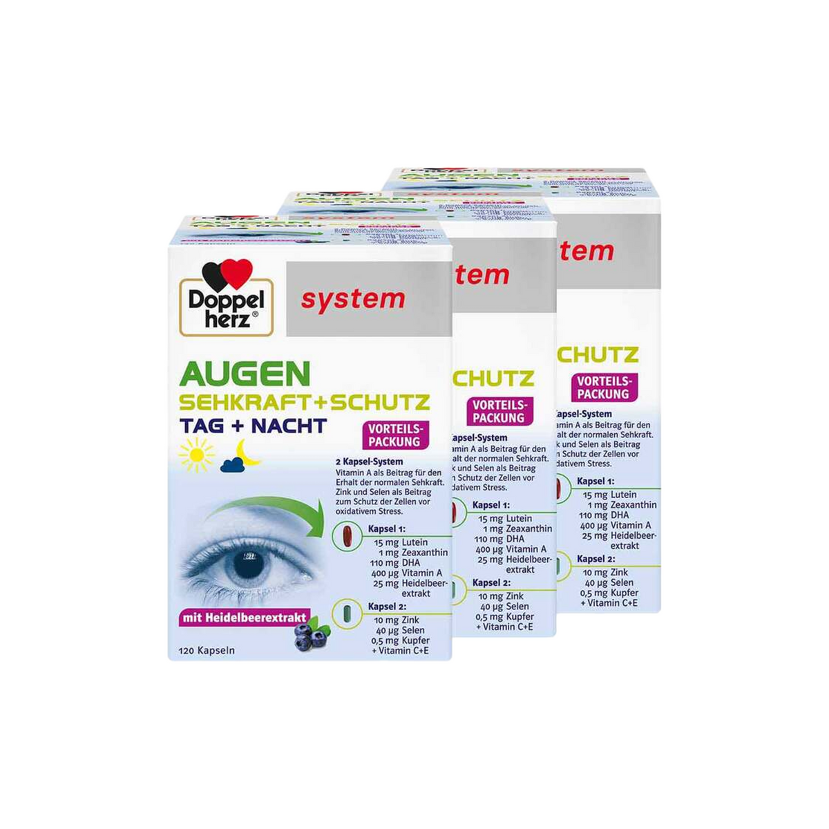 Doppelherz system Eye Vision + Protection 360 Capsules 3 Pack | Lutein, Zeaxanthin, DHA & Blueberry Extract | Eye Health Formula | Made in Germany PZN 00148783