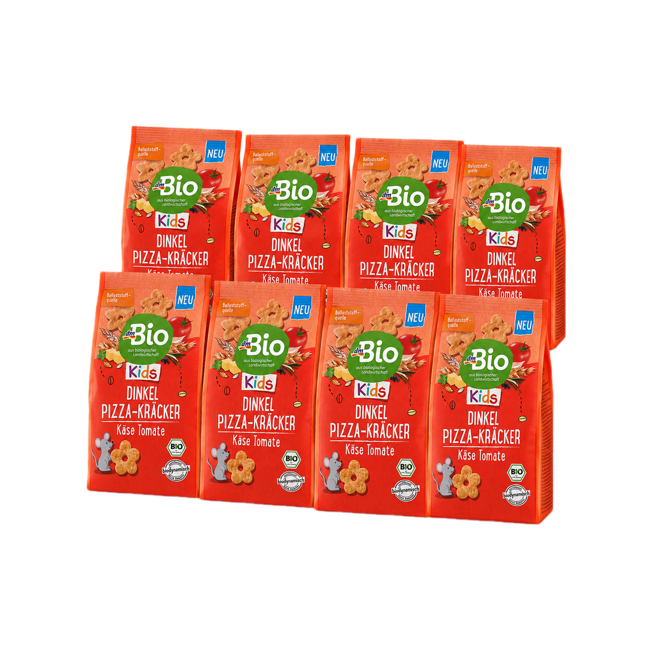 dmBio Organic Spelt Pizza Crackers Value Pack 8 × 80 g | Kids Snack from 3 Years | Cheese & Tomato Flavor | Organic