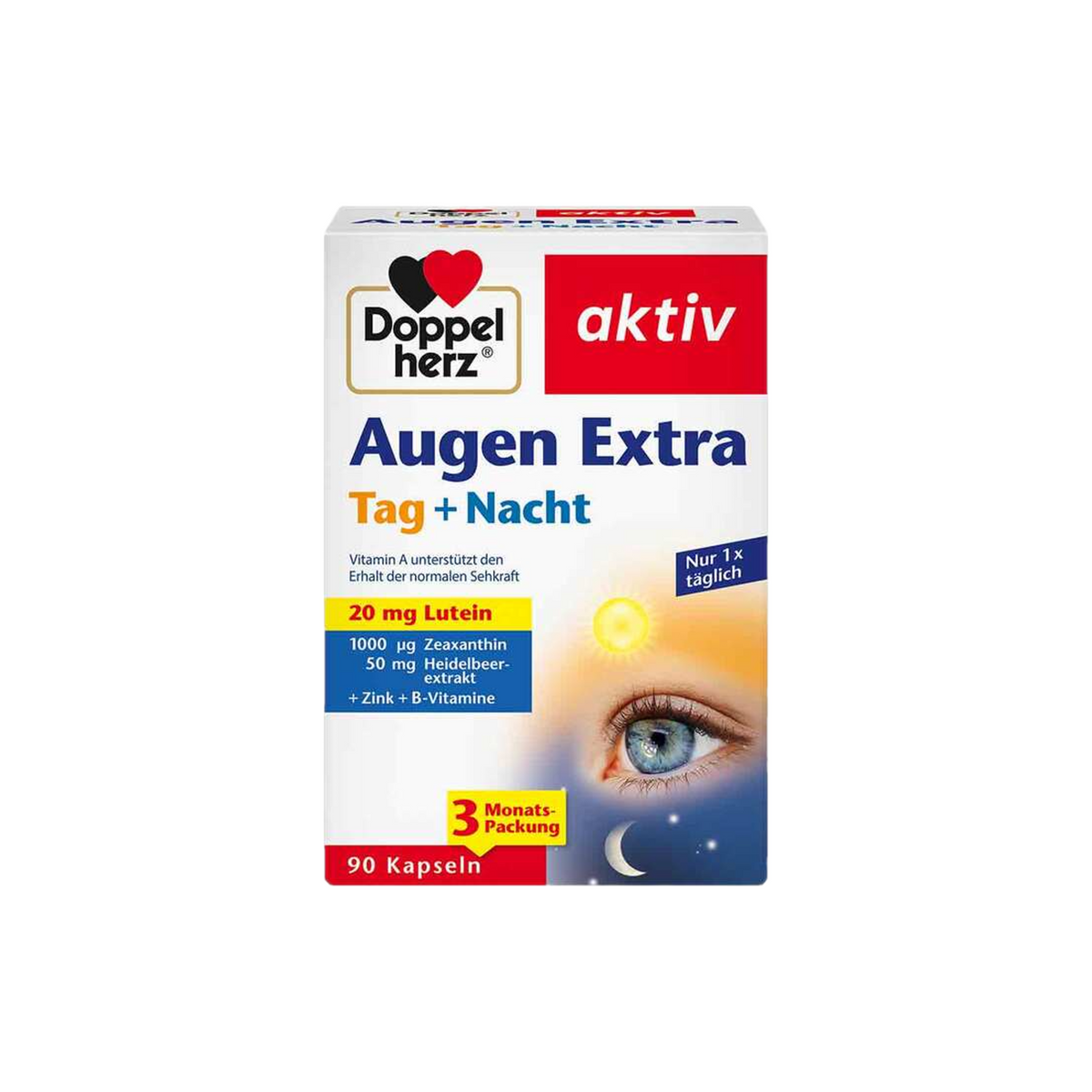 Doppelherz Eye Extra Day + Night 90 Capsules | Lutein, Zeaxanthin, Blueberry Extract & Vitamins | Eye Vision Support | Made in Germany PZN 18065738