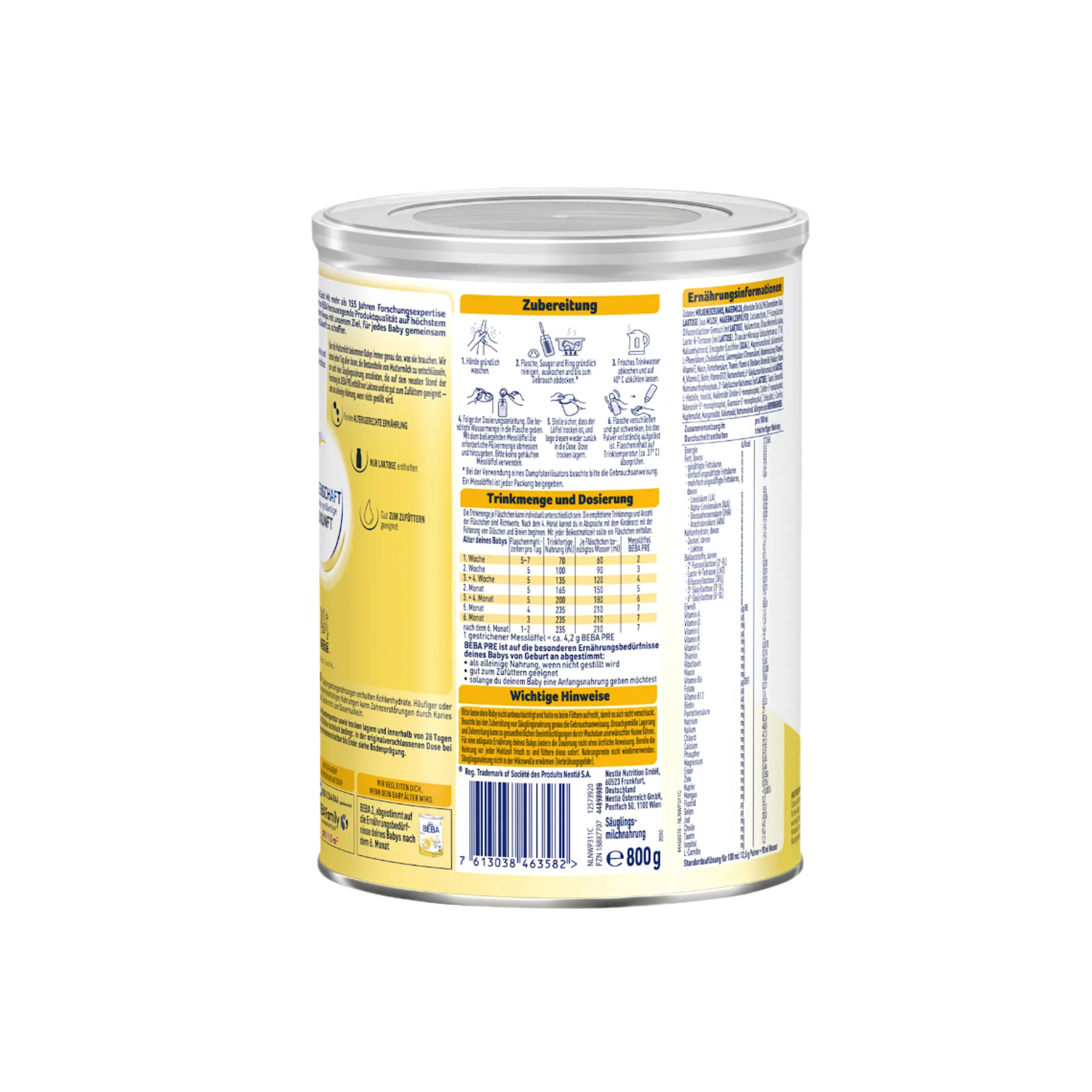 Nestlé BEBA PRE Infant Formula Family Value Pack 3200g 4 × 800 g From Birth | 5 HMOs & DHA | Lactose Only | Palm Oil Free