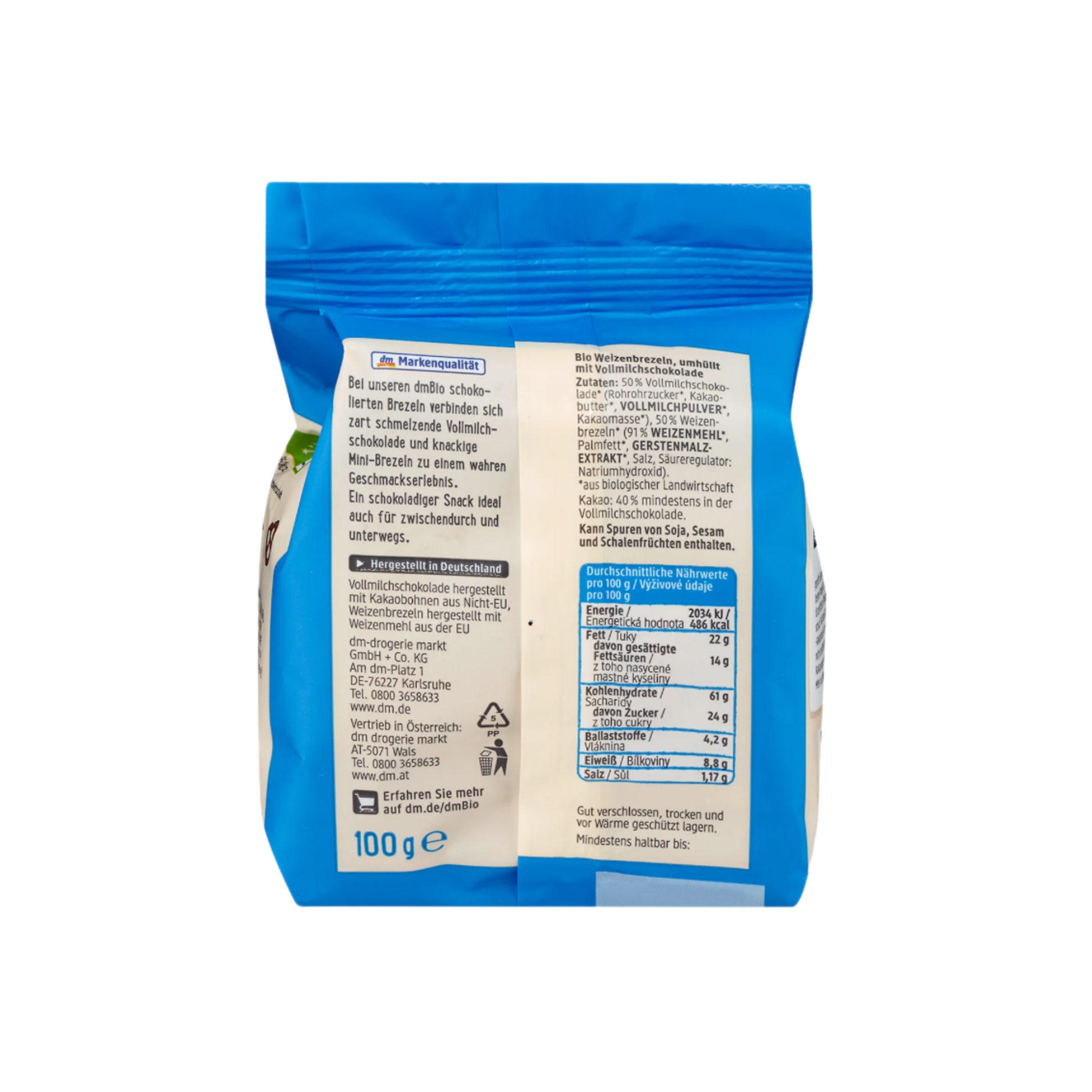 dmBio Chocolate Covered Pretzels Value Pack 7 × 100 g | Organic Milk Chocolate Pretzels | Crispy Sweet & Salty Snack | Made in Germany