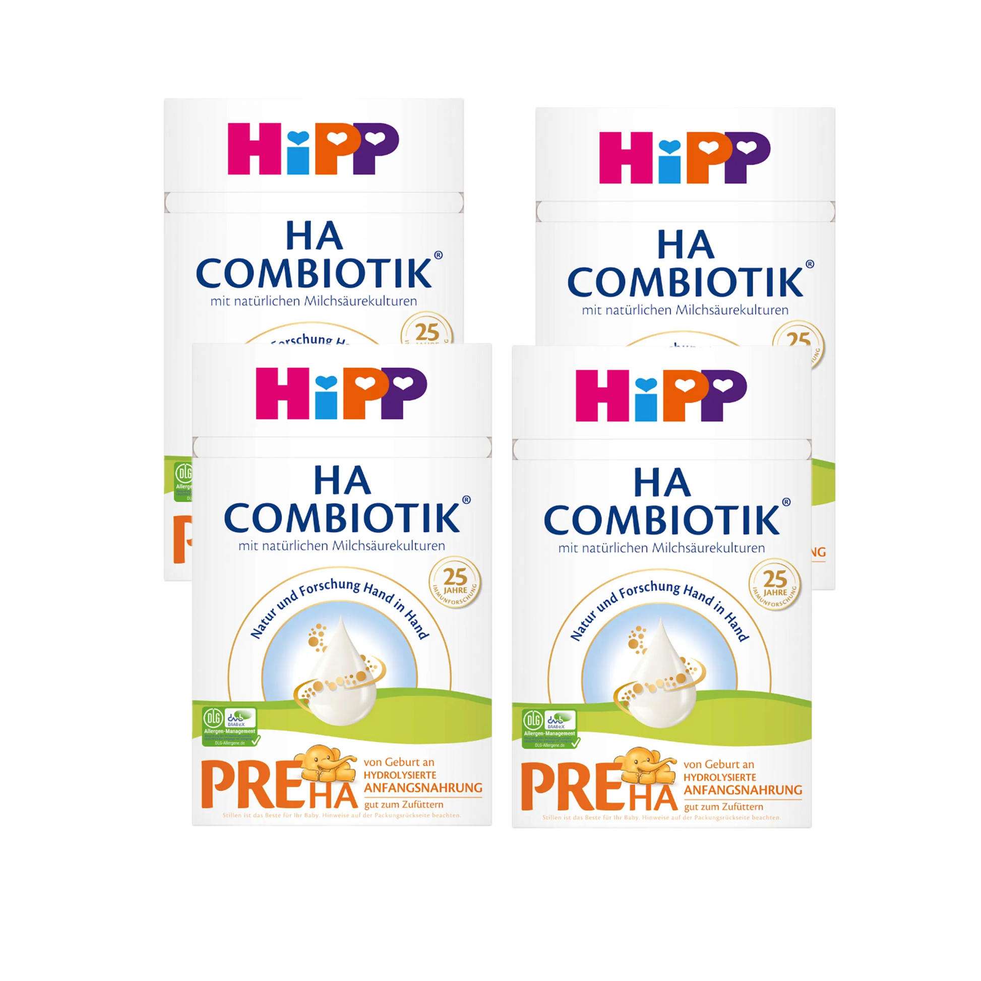 HiPP PRE HA COMBIOTIK Infant Formula Family Value Pack 2400g 4 × 600 g | From Birth | Hydrolyzed Protein | GOS, Natural Lactic Cultures & DHA
