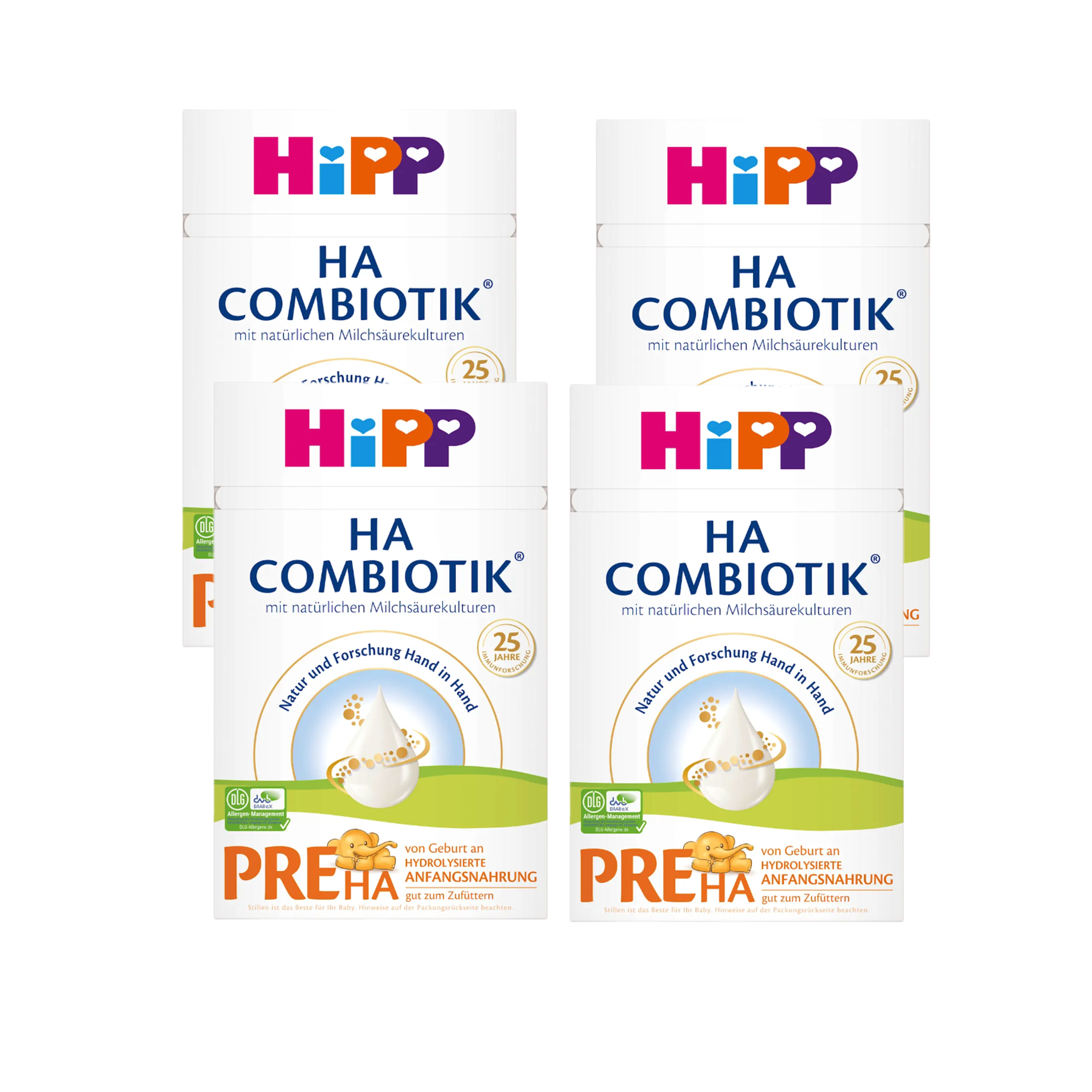 HiPP PRE HA COMBIOTIK Infant Formula Family Value Pack 2400g 4 × 600 g | From Birth | Hydrolyzed Protein | GOS, Natural Lactic Cultures & DHA