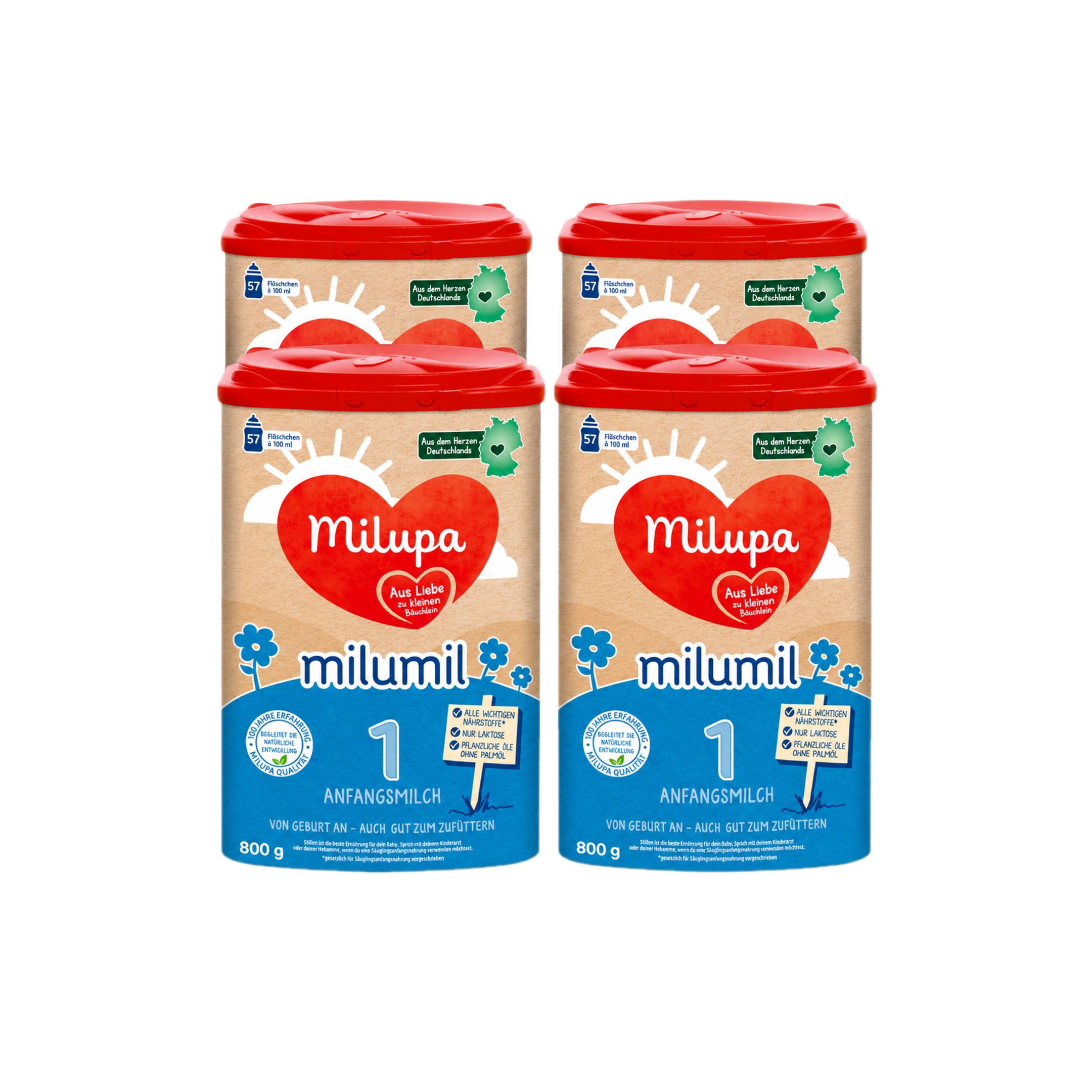Milupa Milumil 1 Infant Formula Family Value Pack 3200g 4 × 800 g | From Birth | DHA & ARA | GOS/FOS Prebiotics | Palm Oil Free | Made in Germany