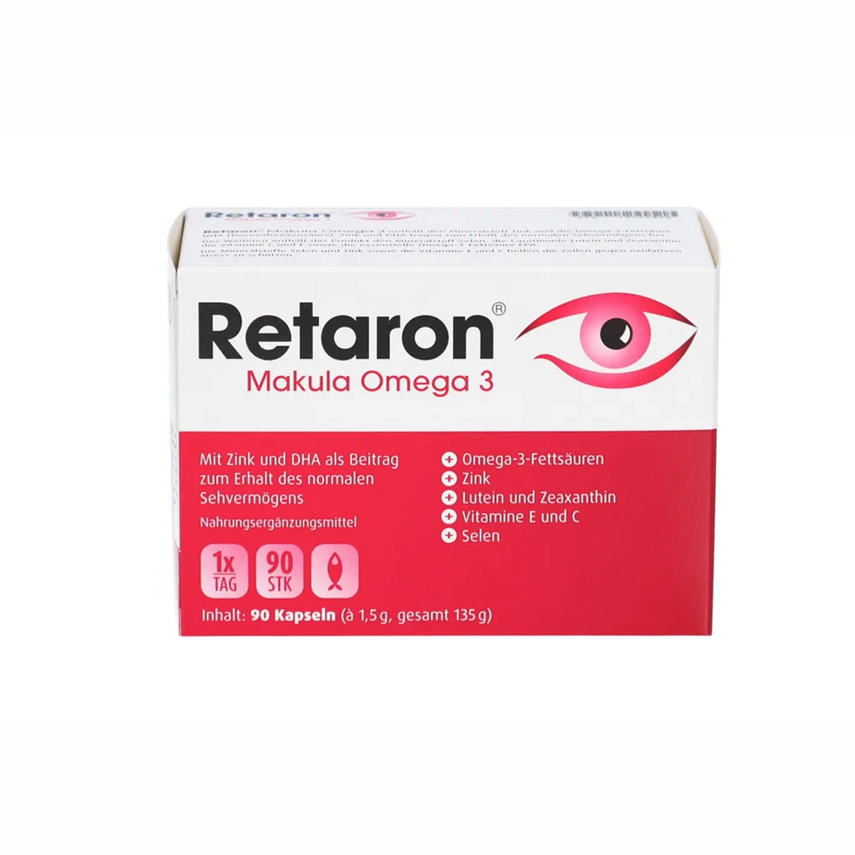 德国原装 Retaron胶囊90粒 PZN 07762345  含叶黄素+DHA+玉米黄素 和抗氧化剂的眼部健康支持