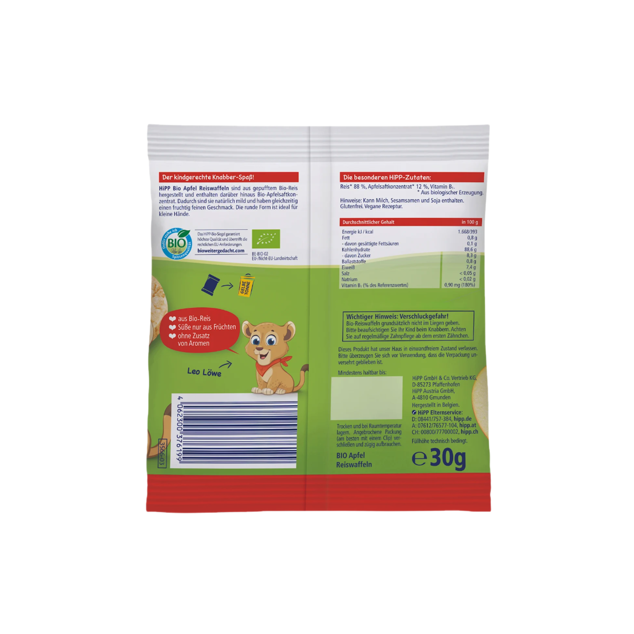 HiPP Organic Apple Rice Cakes Value Pack 15 × 30 g | Baby Snack from 8 Months | Organic | Gluten Free | No Added Sugar
