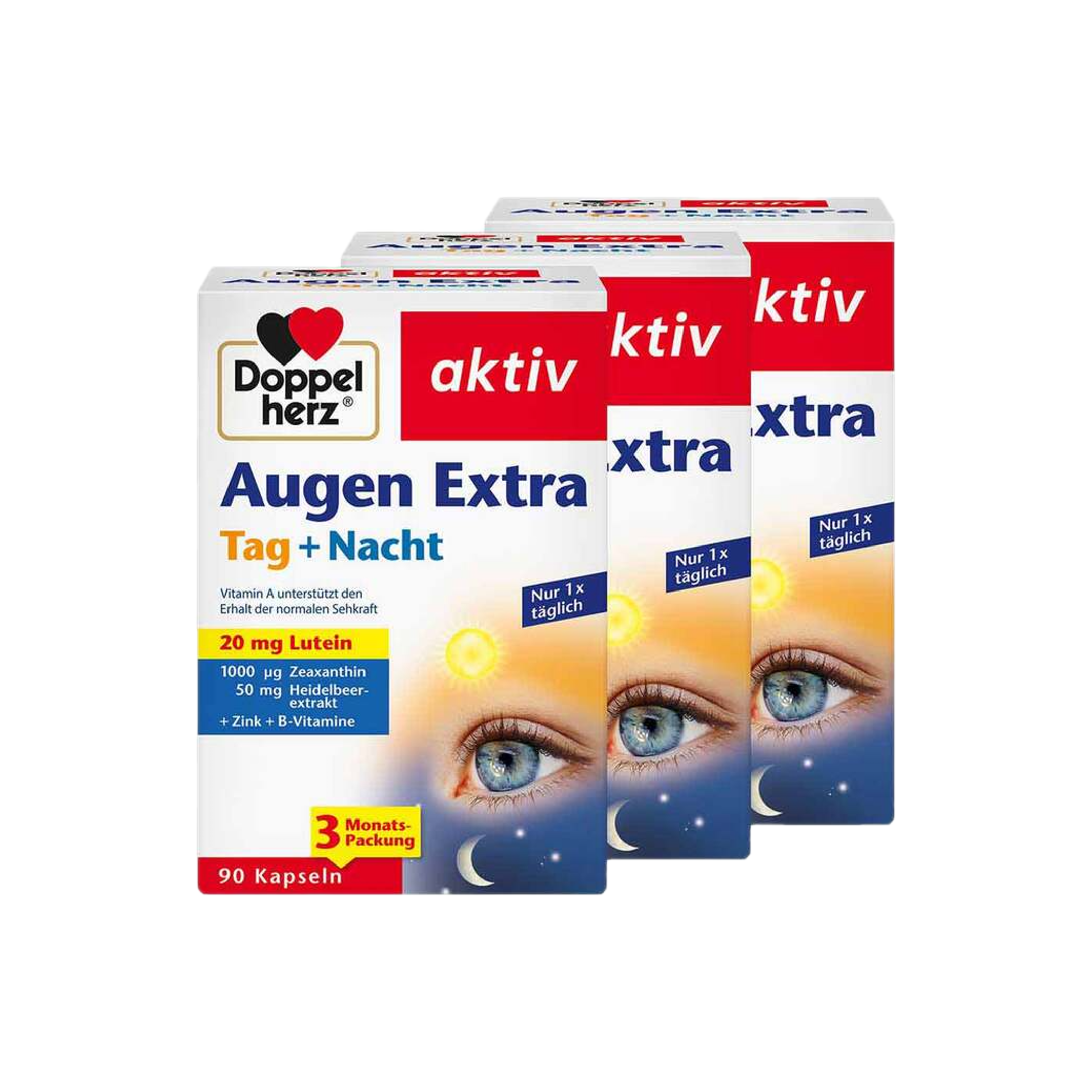 Doppelherz Eye Extra Day + Night 270 Capsules 3 Pack | Lutein, Zeaxanthin & Blueberry Extract | Eye Vision Support | Made in Germany PZN 18065738