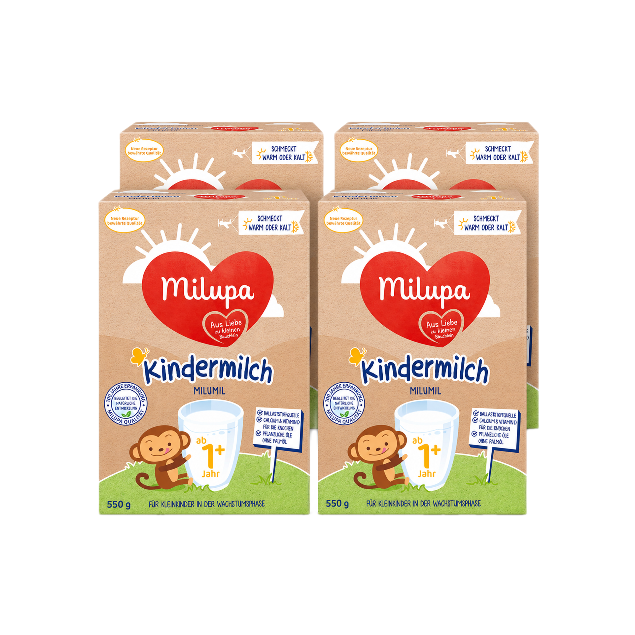 Milupa Milumil Kindermilch 1 Family Value Pack 2200g 4 × 550 g | From 1 Year | GOS/FOS Prebiotics | Vitamins D & C | Calcium & Iron | Palm Oil Free | Made in Germany