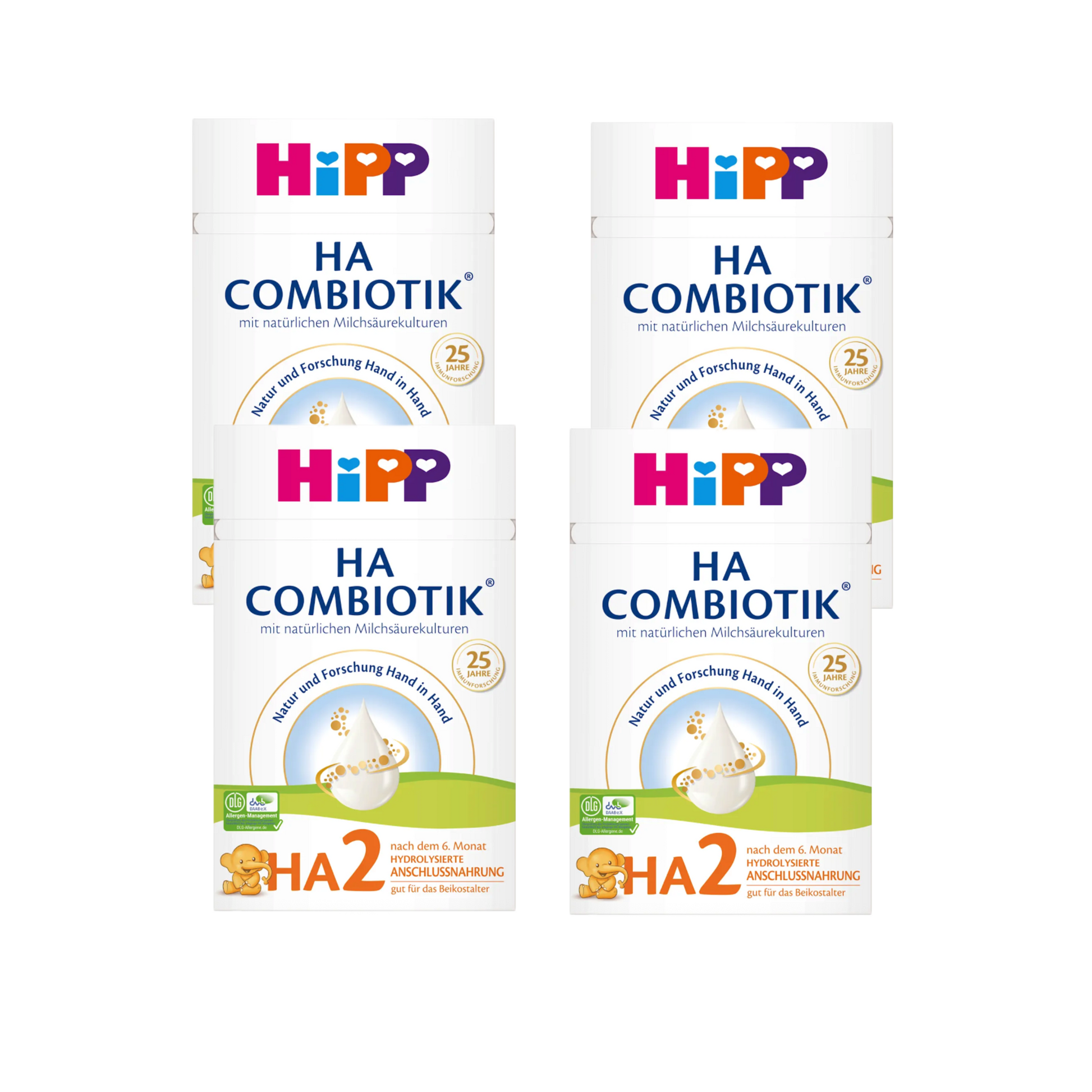 HiPP HA 2 COMBIOTIK Follow-On Formula Family Value Pack 2400g 4 × 600 g | From 6 Months | Hydrolyzed Protein | Natural Lactic Cultures, GOS & DHA