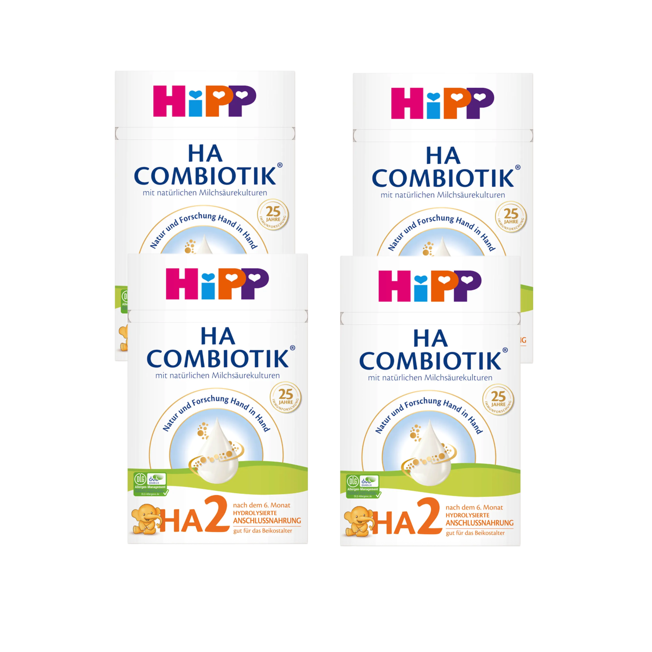 HiPP HA 2 COMBIOTIK Follow-On Formula Family Value Pack 2400g 4 × 600 g | From 6 Months | Hydrolyzed Protein | Natural Lactic Cultures, GOS & DHA