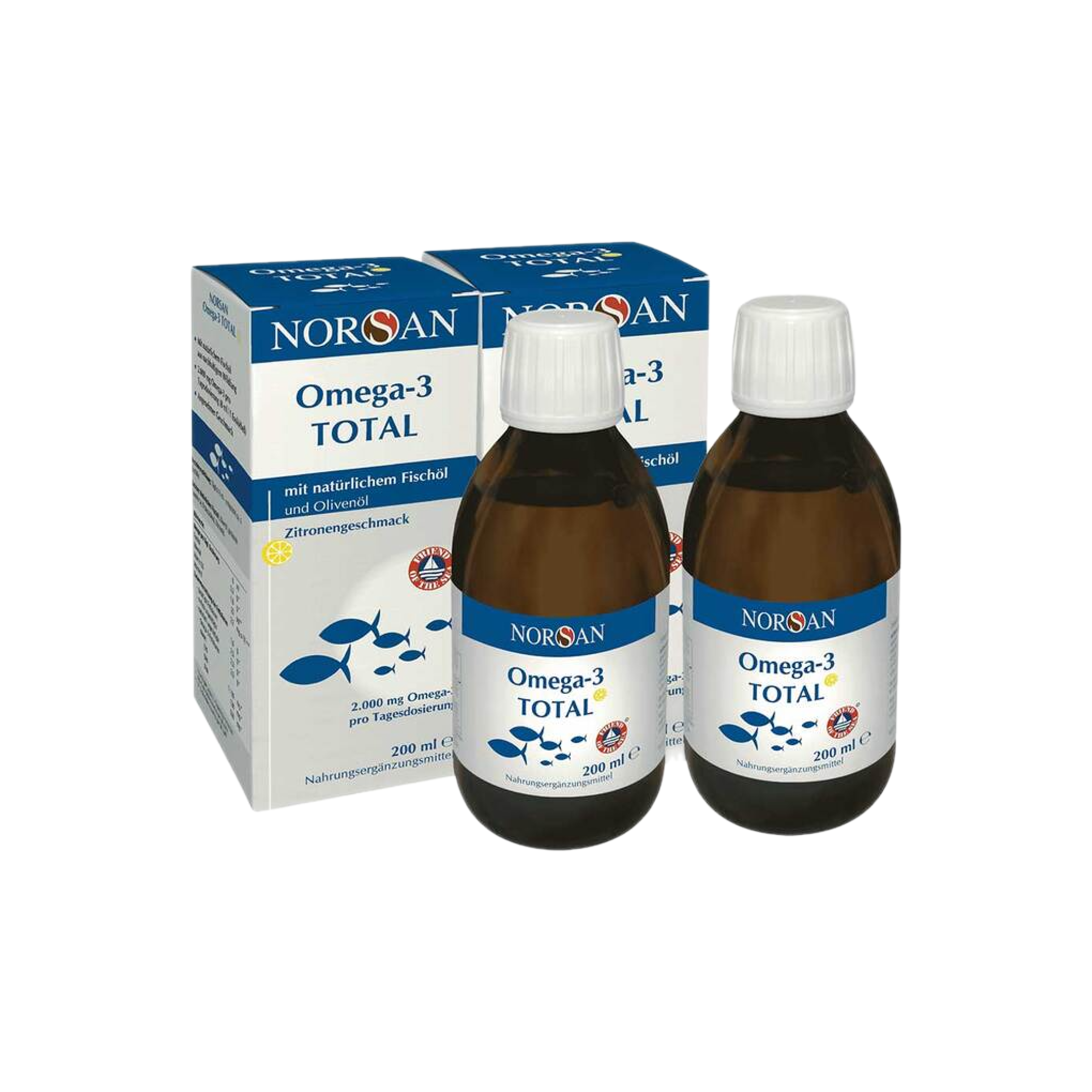 NORSAN Omega-3 Total Lemon 400 ml 2 Bottles | 4,000 mg Omega-3 Daily Supply | EPA, DHA & Vitamin D3 | Natural Fish Oil PZN 13476520