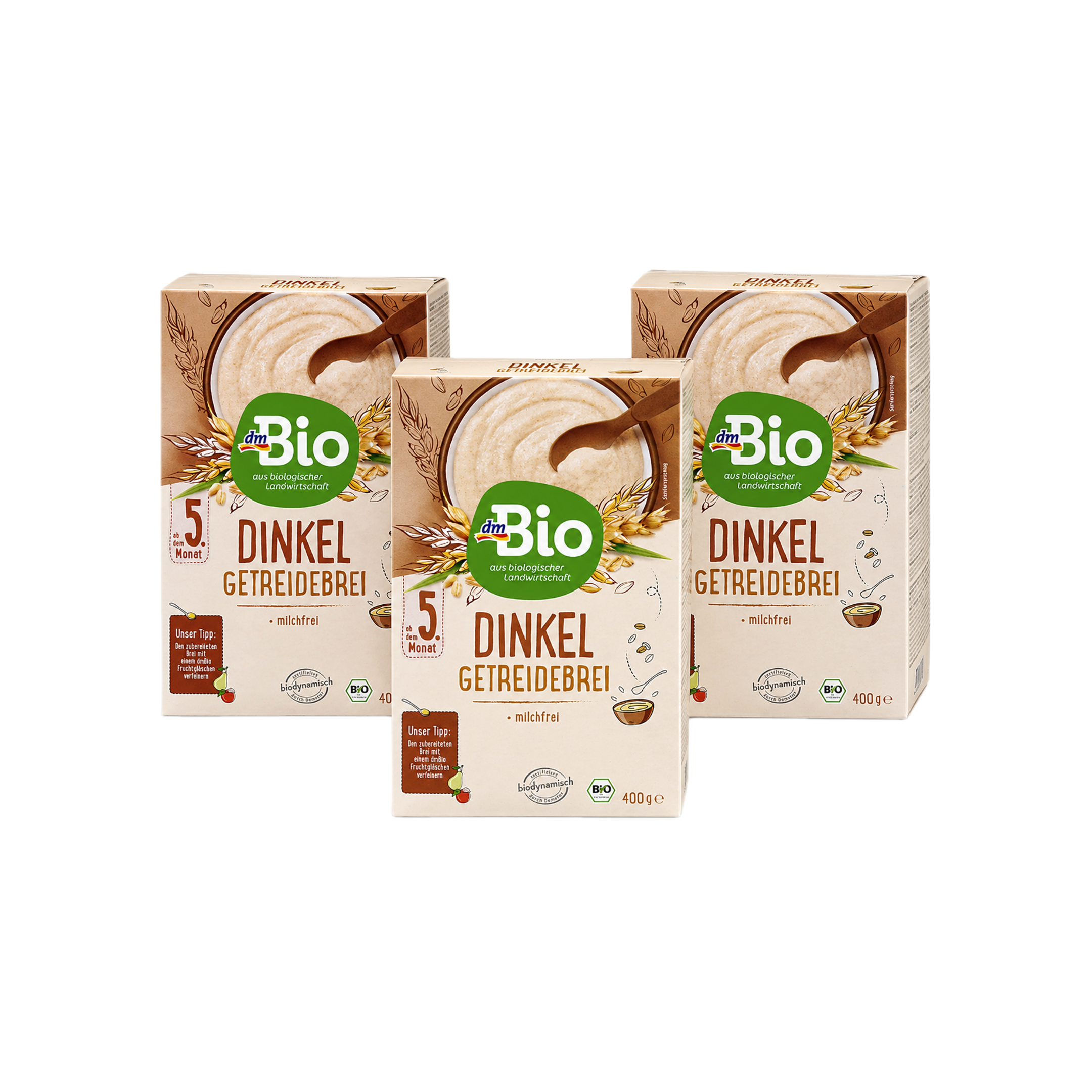 德国原装 dmBio 有机斯佩尔特小麦婴儿谷物米粉米糊 超值装 1200克 （3盒 × 400 克） 5个月以上 全麦斯佩尔特小麦 | 无奶 有机 无添加糖 奥地利制造