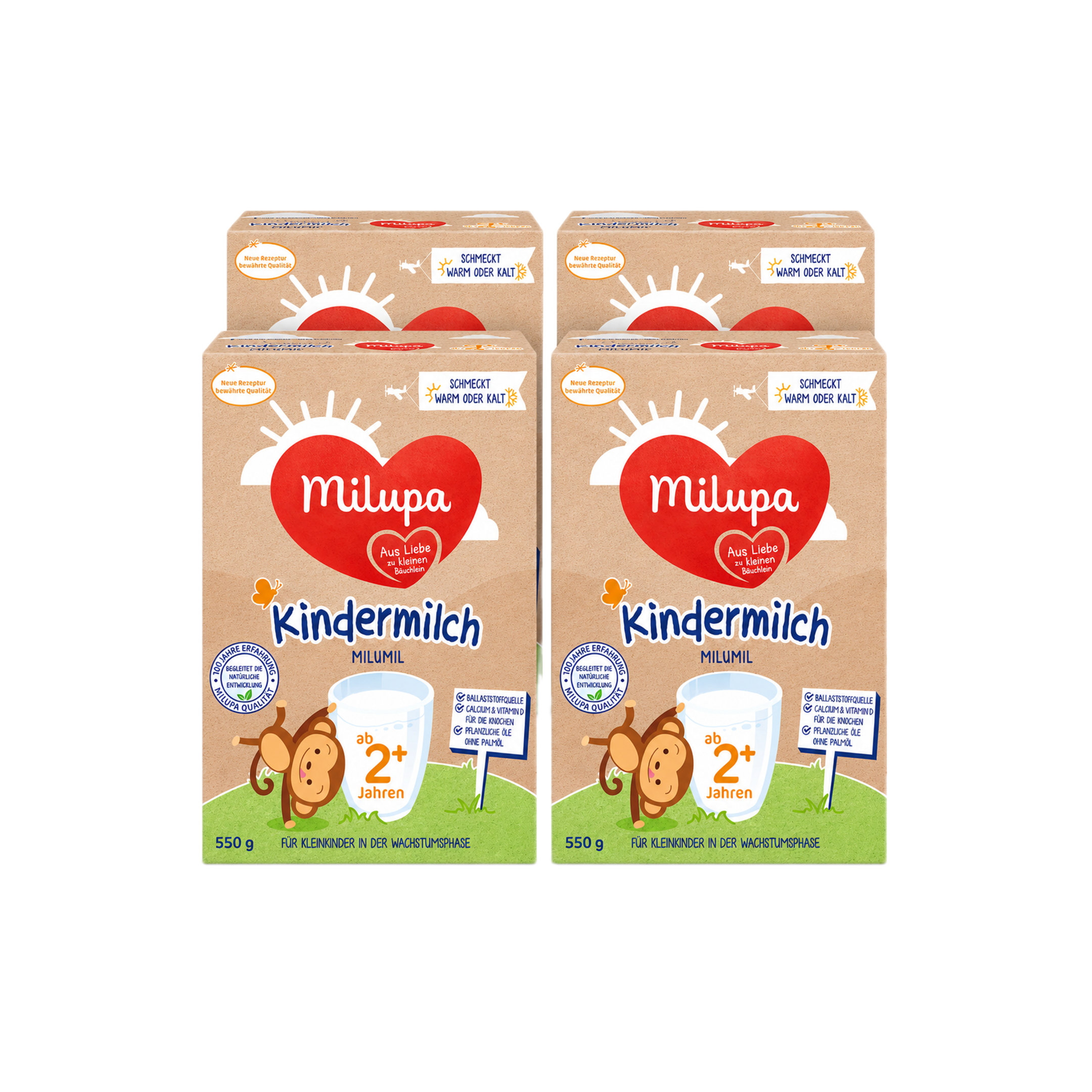 Milupa Milumil Kindermilch 2 Family Value Pack 2200g 4 × 550 g | From 2 Years | GOS/FOS Prebiotics | Calcium, Vitamin D & Iodine | Palm Oil Free | Made in Germany