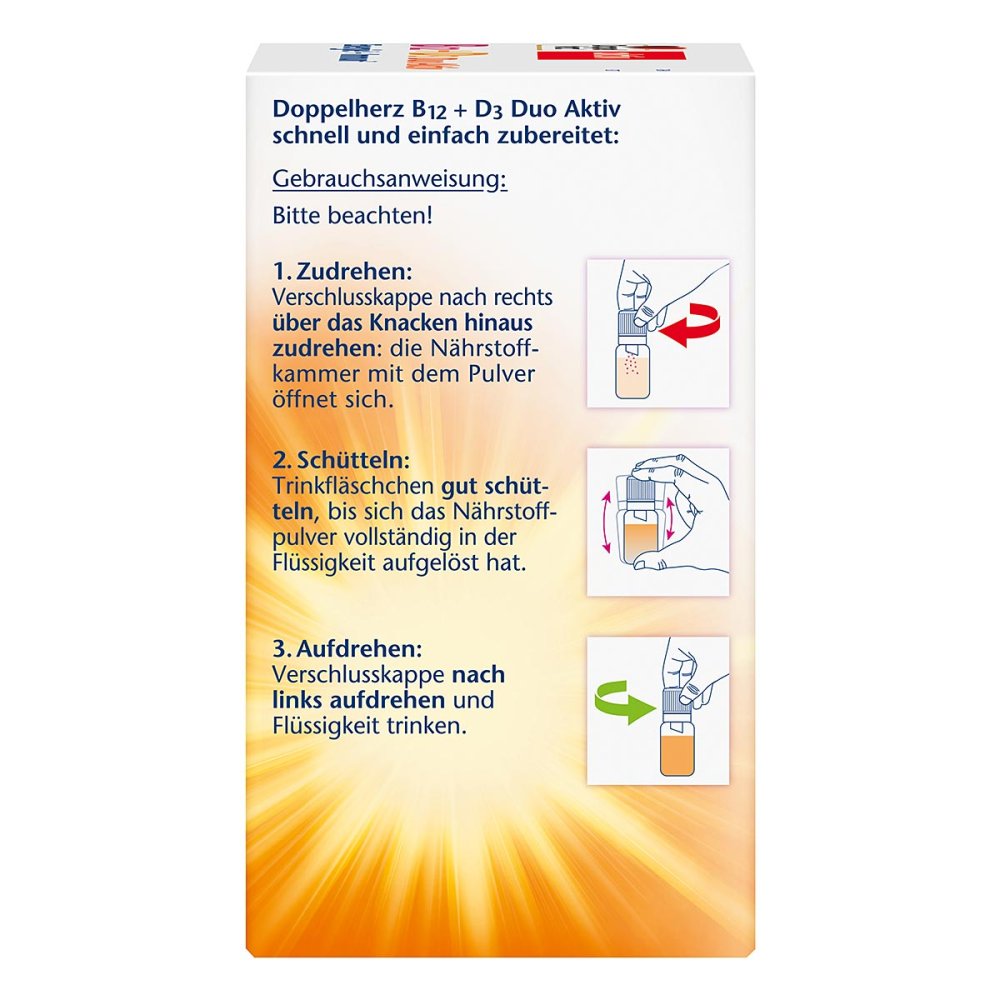 Doppelherz aktiv B12 + D3 Duo Aktiv | Vitamin B12 350 μg + Vitamin D3 1,000 IU | Energy & Immune Support | 30 Drinking Bottles | PZN 17586004